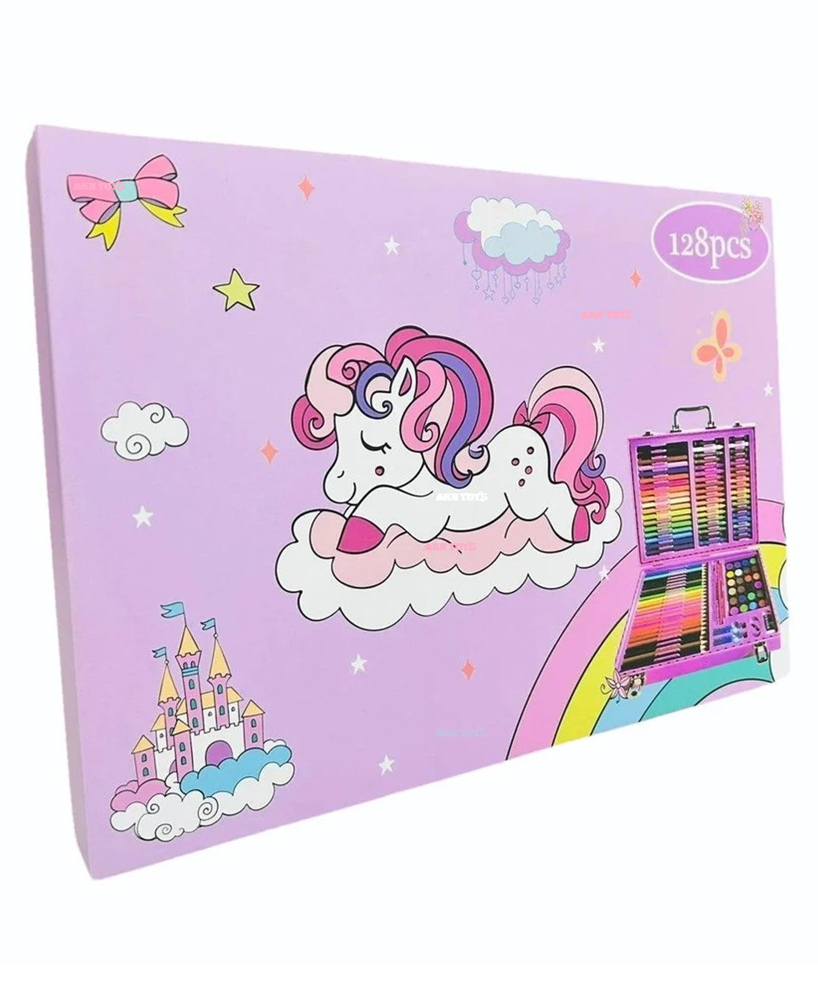 AKN TOYS 128 Pieces Art Set, Portable Drawing kit with Crayons, Oil Pastels, Colored Pencils, Watercolors case, Paper Art Supplies-PACK OF 1- ( COLOR AND DESIGN MAY VARY )-picture-17