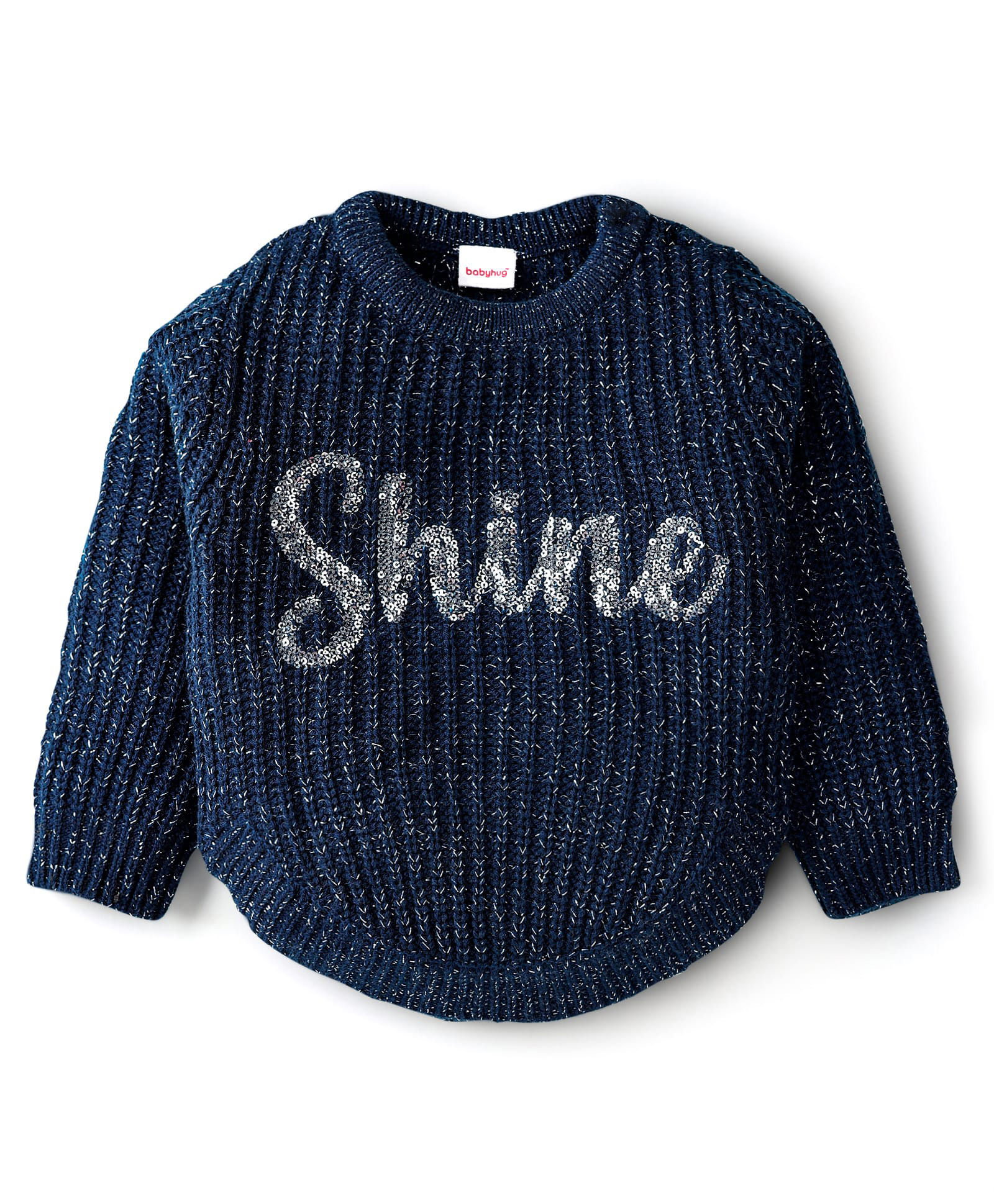 Babyhug Knit Full Sleeves Pullover Sweater with Sequin Detailing - Navy Blue-picture-11