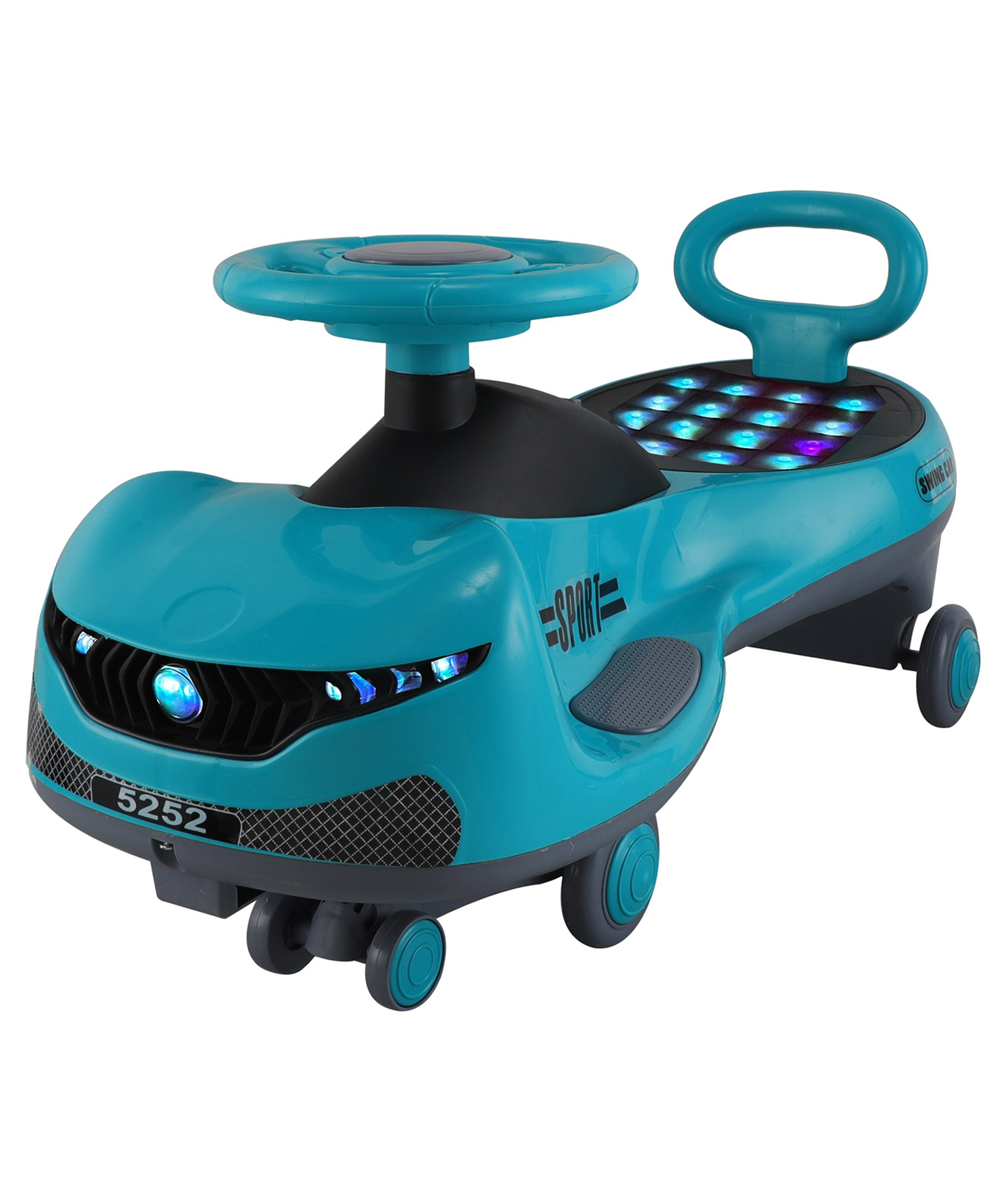 JoyRide SPORTS DLX Light-Up Magic Car Easy Glide Ride-On Toy for Kids LED Lights, Music & 360° Swivel Wheels Push Swing Car for Indoor Outdoor Fun - Teal Blue