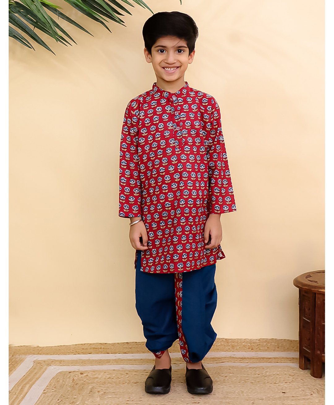 The Mom Store Cotton Knit Full Sleeves Floral Printed Dhoti Kurta Set - Multi Colour-image-23