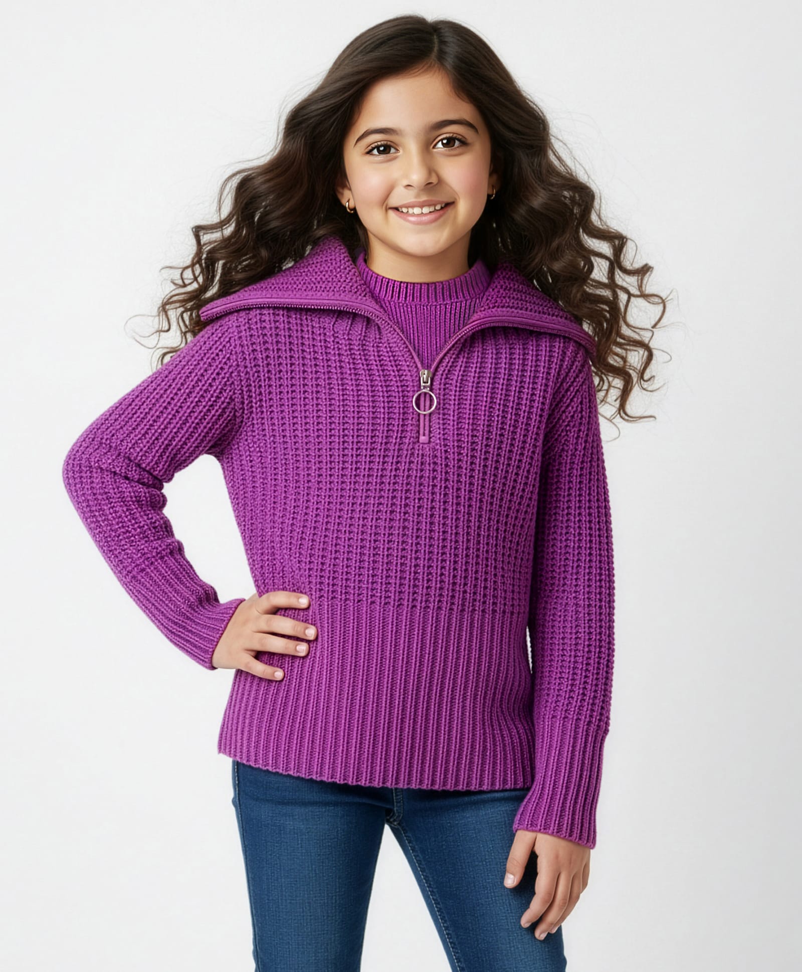 Arias Knitted Full Sleeves Solid Pullover Sweater With Mock T-Shirt - Purple-image-2