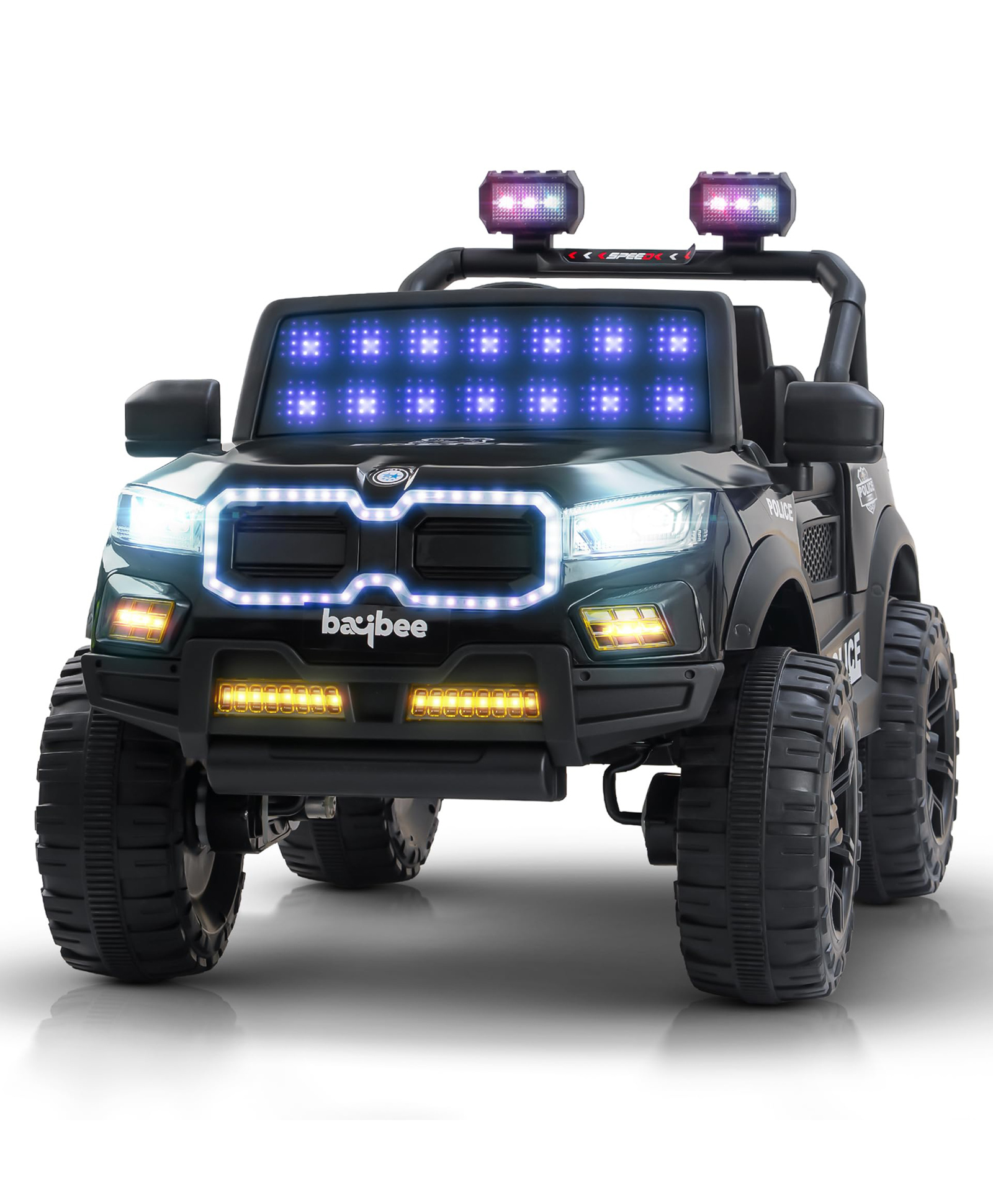 Baybee Bumpy 4×4 Police Edition Battery Operated Jeep for Kids, Ride on Toy Kid Car with RGB Windshield Light & Music | Baby Big Battery Cars | Electric Jeep Car for Kids to Drive 2 to 6 Years (Black)-image-2