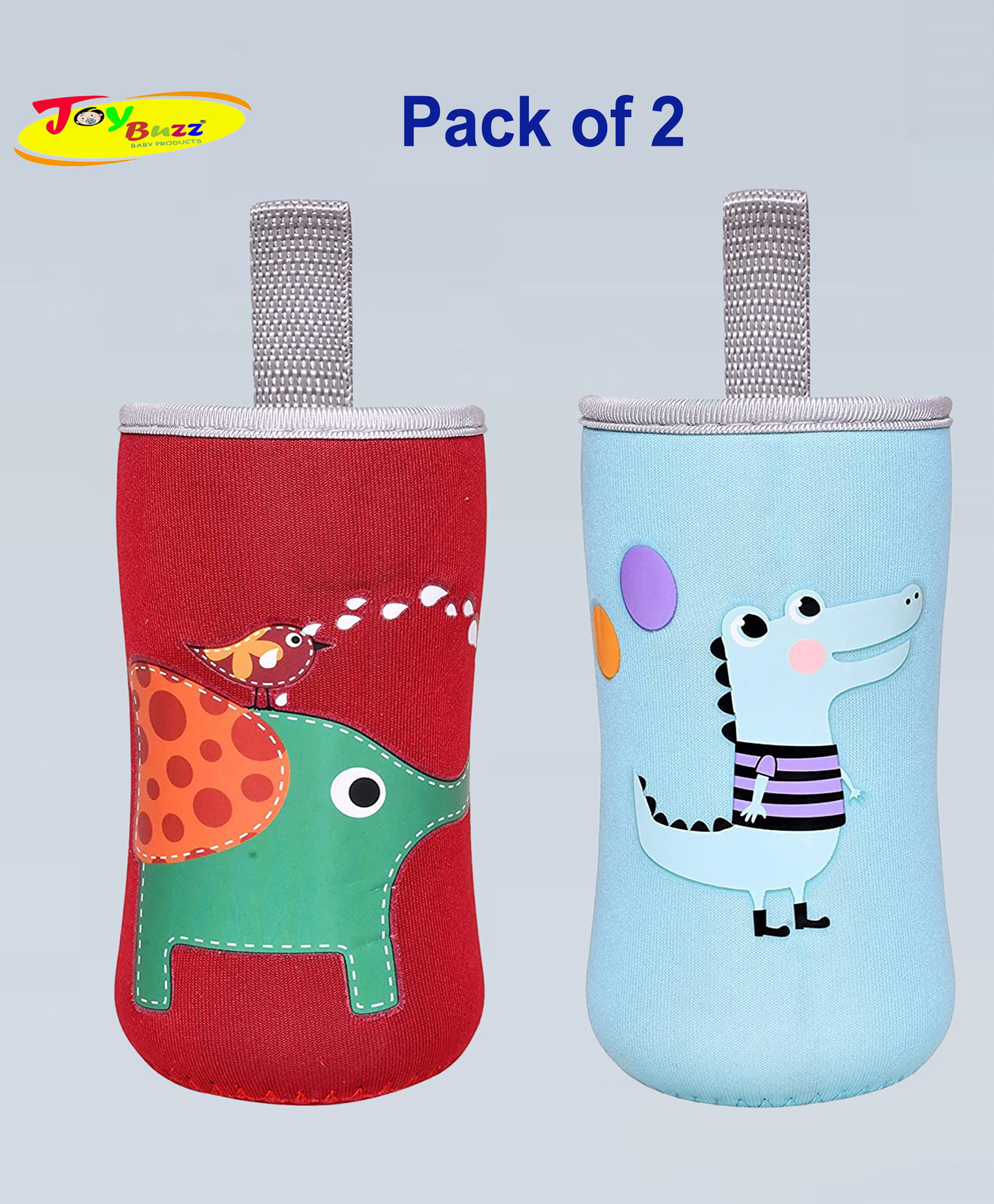 Joy Buzz Adjustable Reusable Baby Feeding Bottle Cover Sleeves Suitable For 120ml 150ml 180ml 200 ml Slim Neck Feeding Milk/Water Glass Feeder Bottles-(Pack of 2)-Red, Sky-blue-image-47
