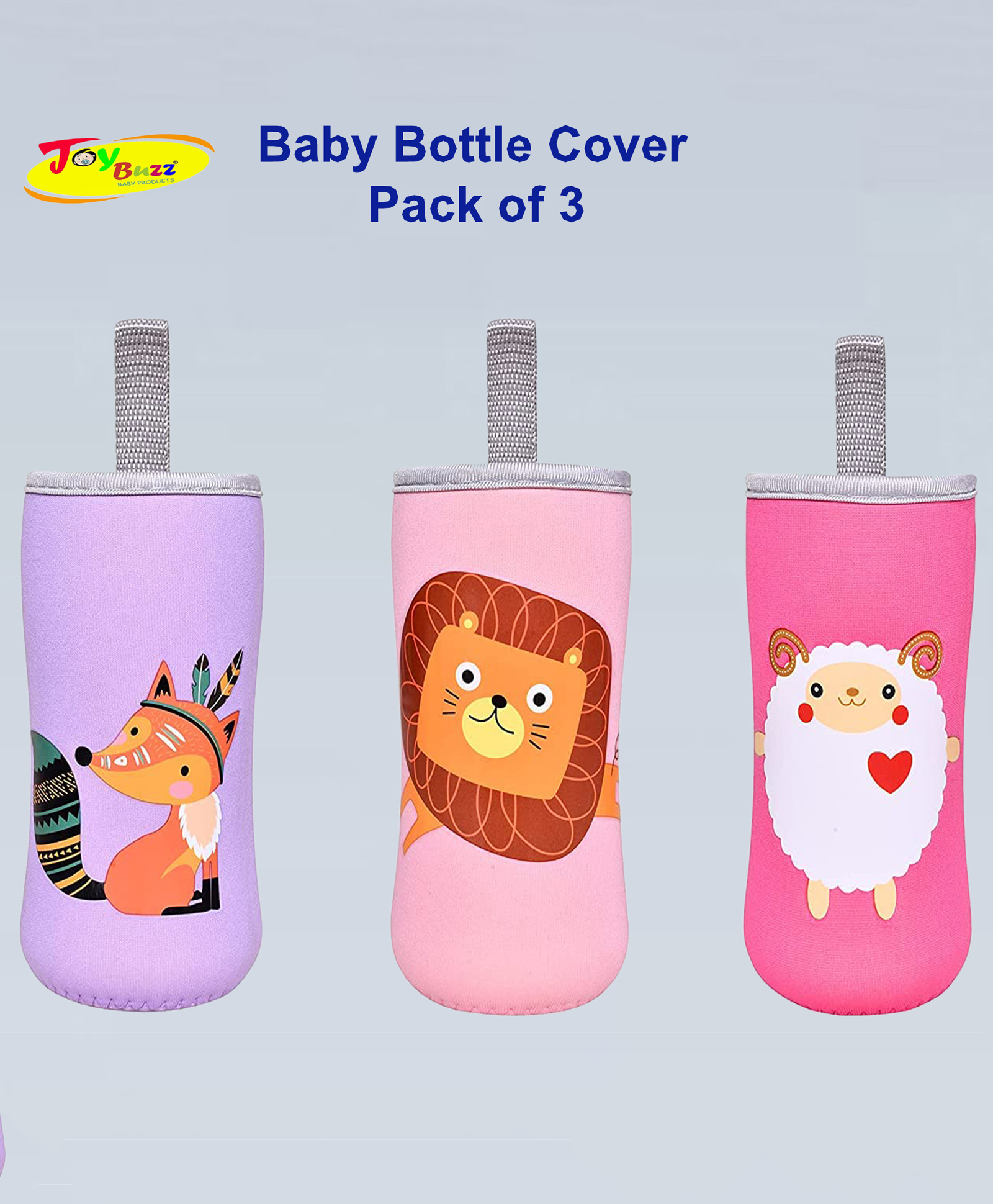 Joy Buzz Adjustable Reusable Baby Feeding Bottle Cover Sleeves Suitable For 120ml 150ml 180ml 200ml Slim Neck Feeding Milk/Water Glass Feeder Bottles-(Pack of 3)-Multicolor-picture-16