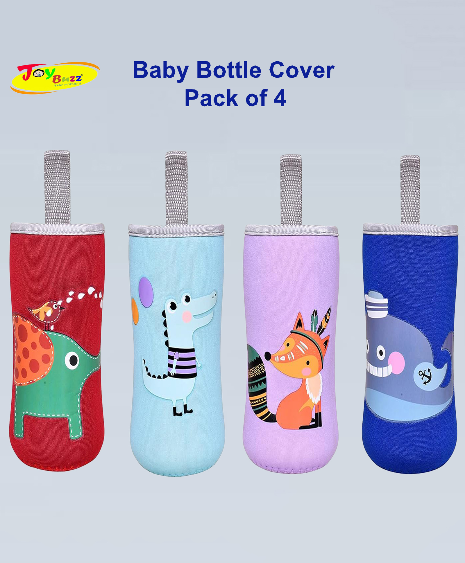 Joy Buzz Adjustable Reusable Baby Feeding Bottle Cover Sleeves Suitable For 120ml 150ml 180ml & 200ml Slim Neck Feeding Milk/Water Glass Feeder Bottles-(Pack of 4)-Multicolor-image-28