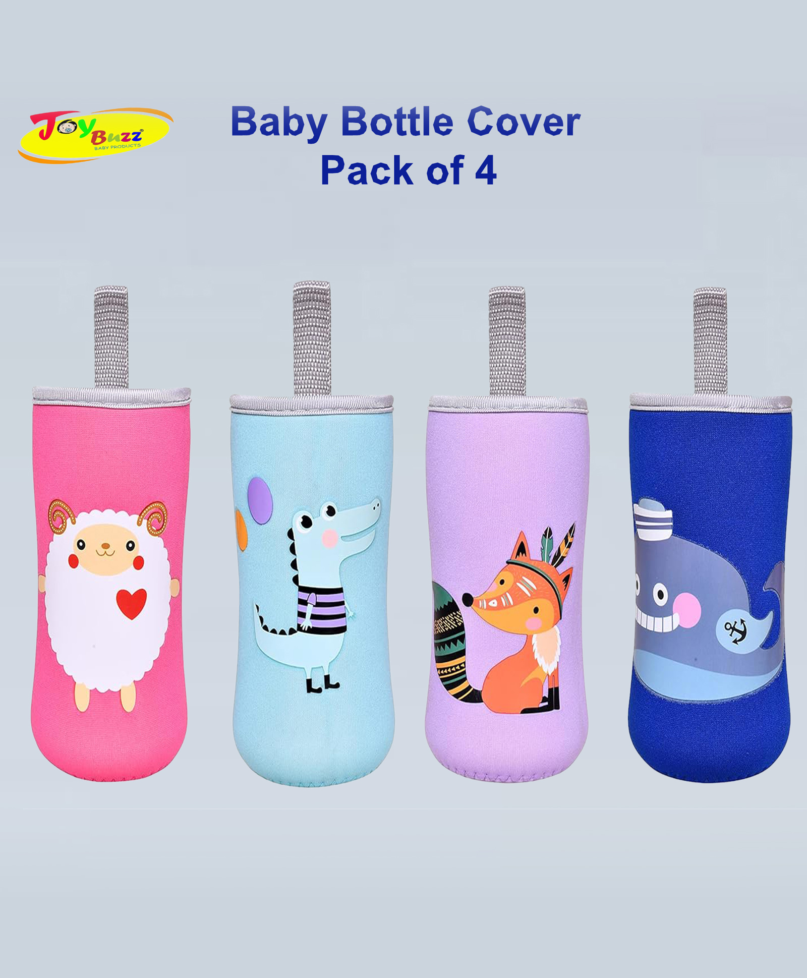 Joy Buzz Adjustable Reusable Baby Feeding Bottle Cover Sleeves Suitable For 120ml 150ml 180ml & 200ml Slim Neck Feeding Milk/Water Glass Feeder Bottles-(Pack of 4)-Multicolor-picture-14