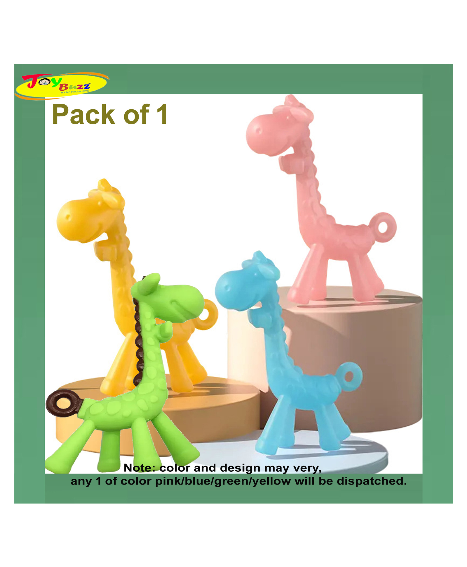 Joy Buzz BPA Free Giraffe Shape Silicone Teether - (Pack of 1)-picture-20