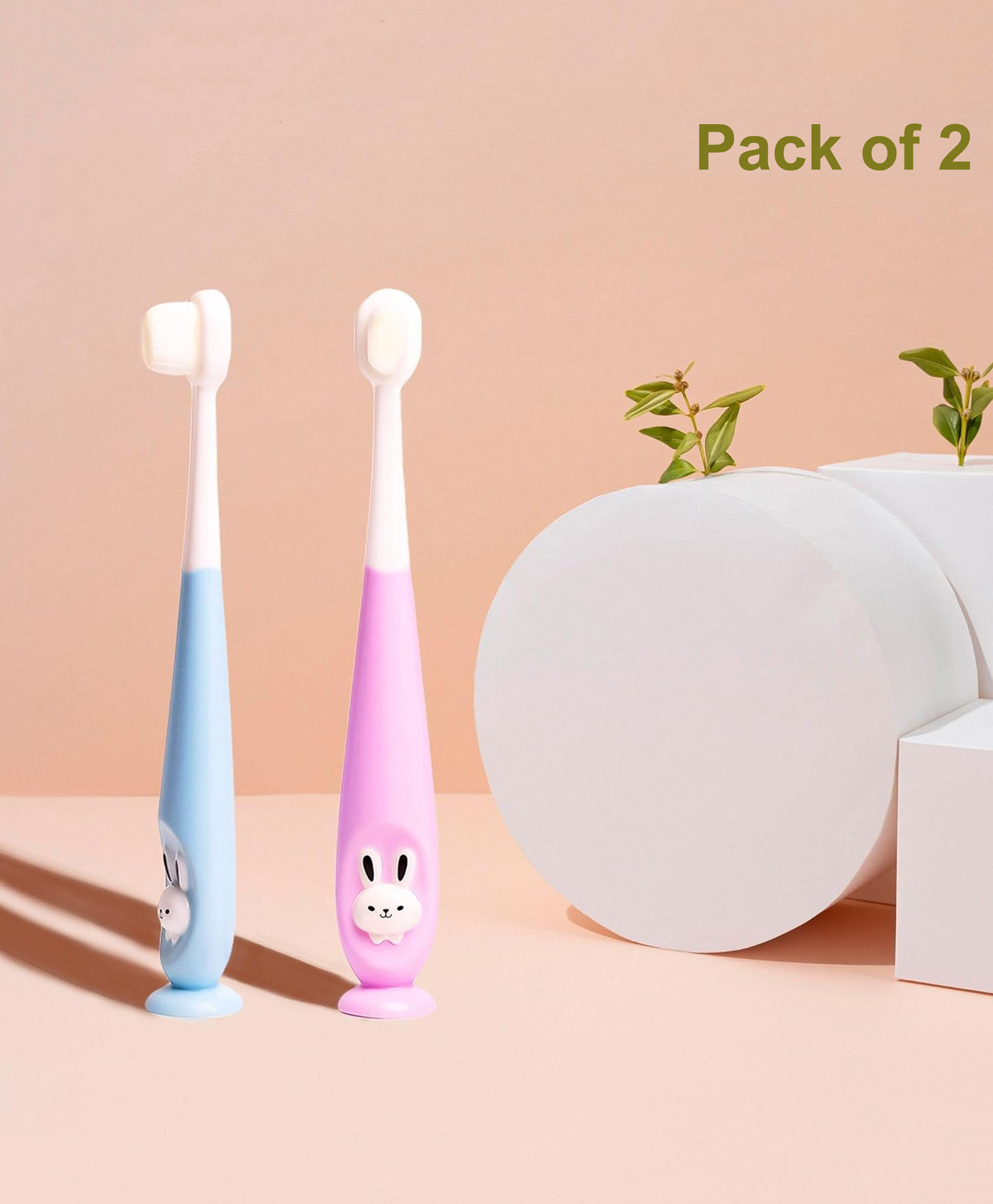 Joy Buzz Baby Soft Bristles Suction Cup Base Bunny Design Teeth Manual Toothbrush BPA Free For Kids - (Pack of 2)-picture-32