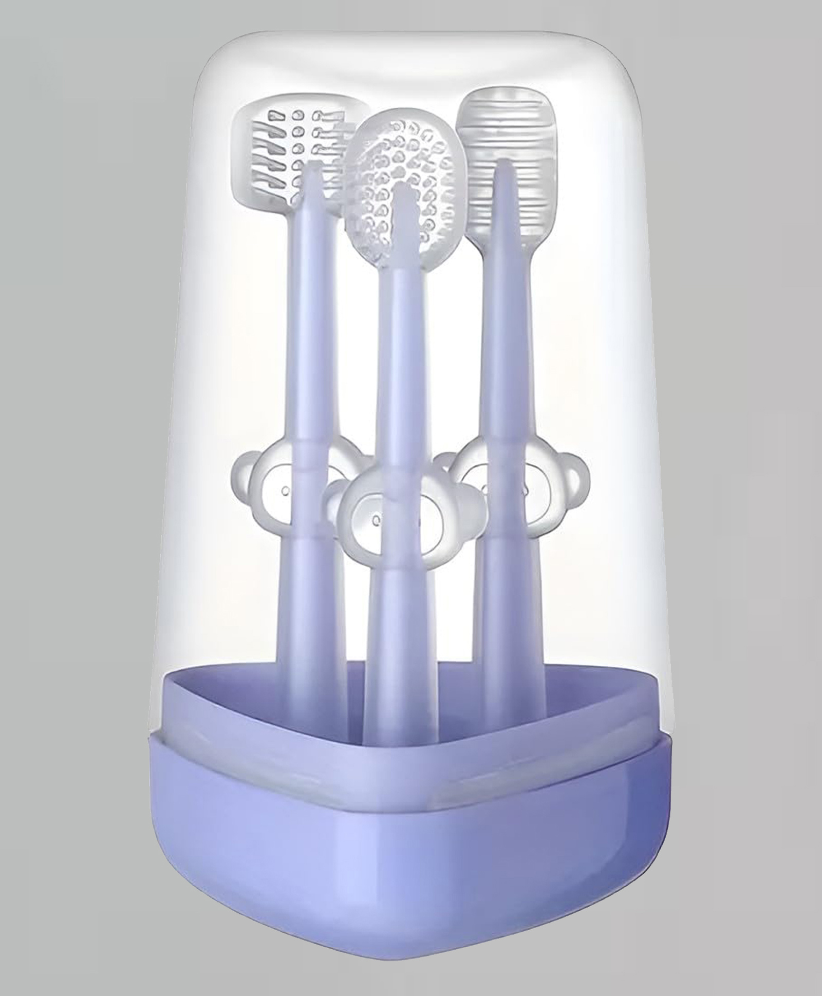 Joy Buzz Baby Toothbrush 3 in 1 Set Tongue Cleaner + U Shape Toothbrush + Toothbrush - Purple-picture-14