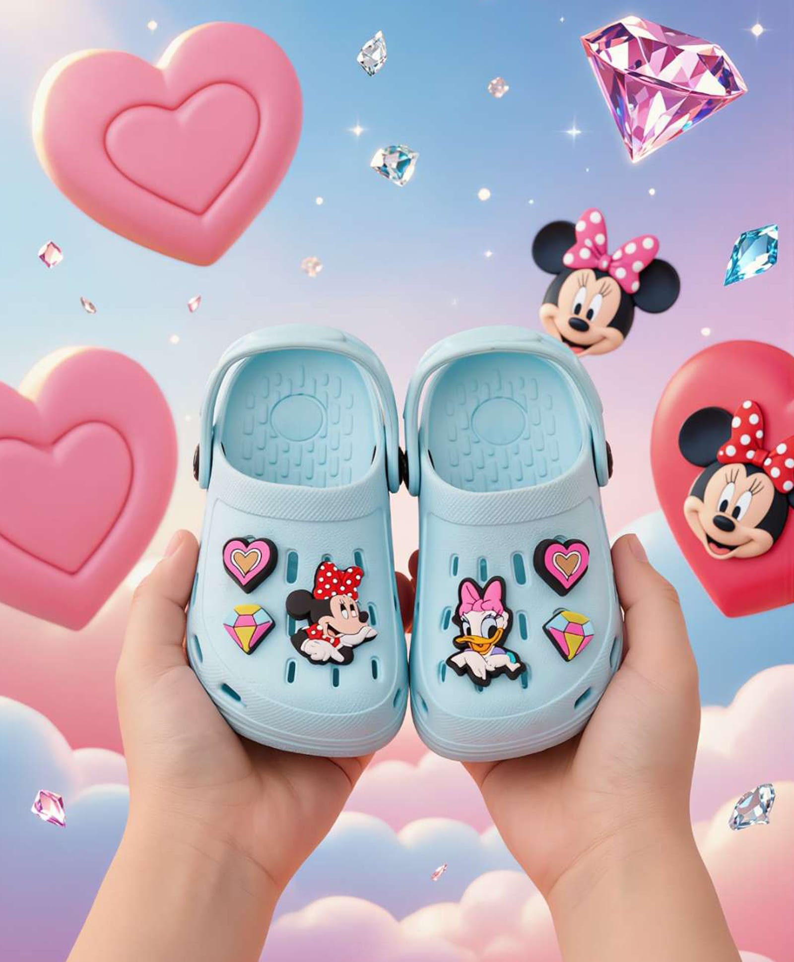 Disney by Yellow Bee Perforated Clogs With Minnie Mouse & Daisy Duck Charms - Light Blue-picture-24