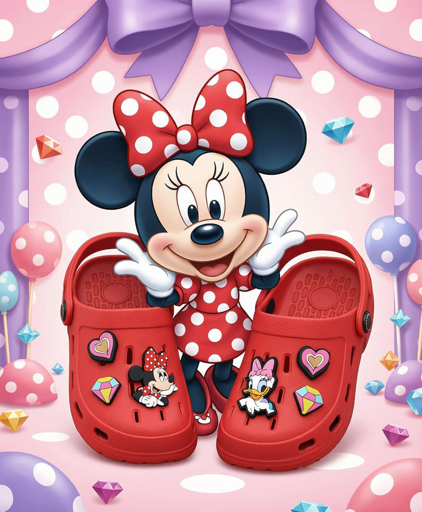 Disney by Yellow Bee Perforated Clogs With Minnie Mouse & Daisy Duck Charms - Red-picture-23