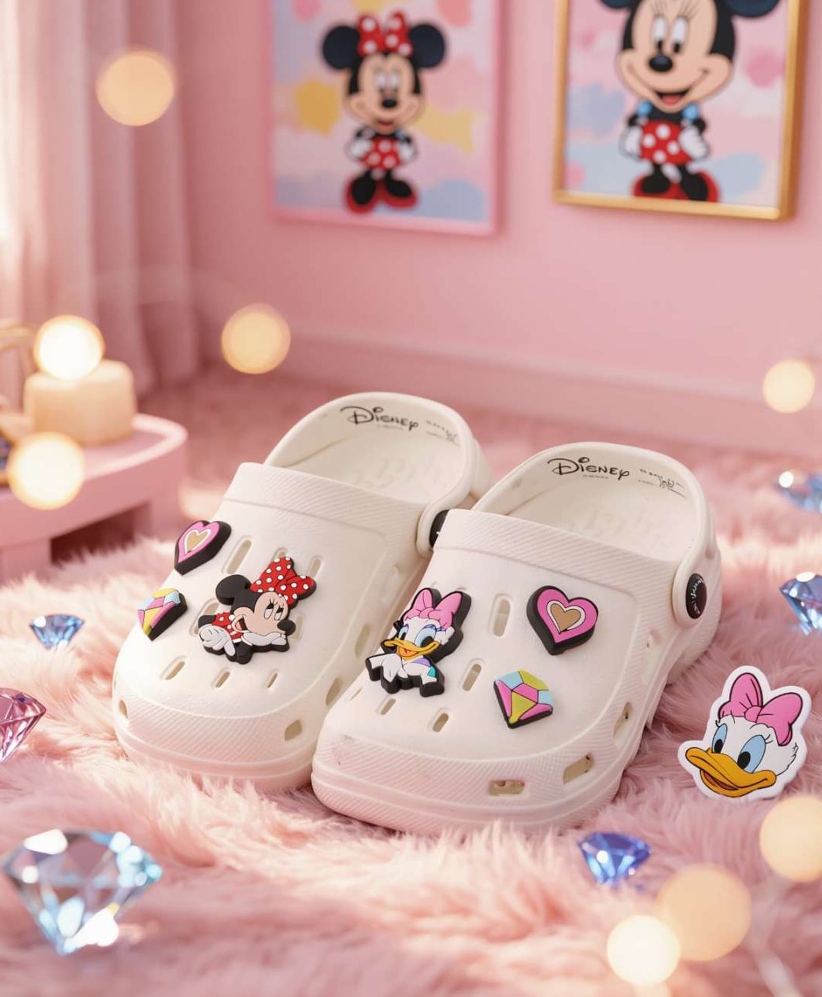 Disney by Yellow Bee Perforated Clogs With Minnie Mouse & Daisy Duck Charms - White-image-42