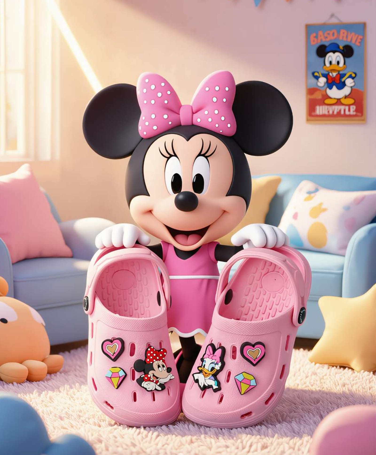 Disney by Yellow Bee Perforated Clogs With Minnie Mouse & Daisy Duck Charms - Pink-image-48