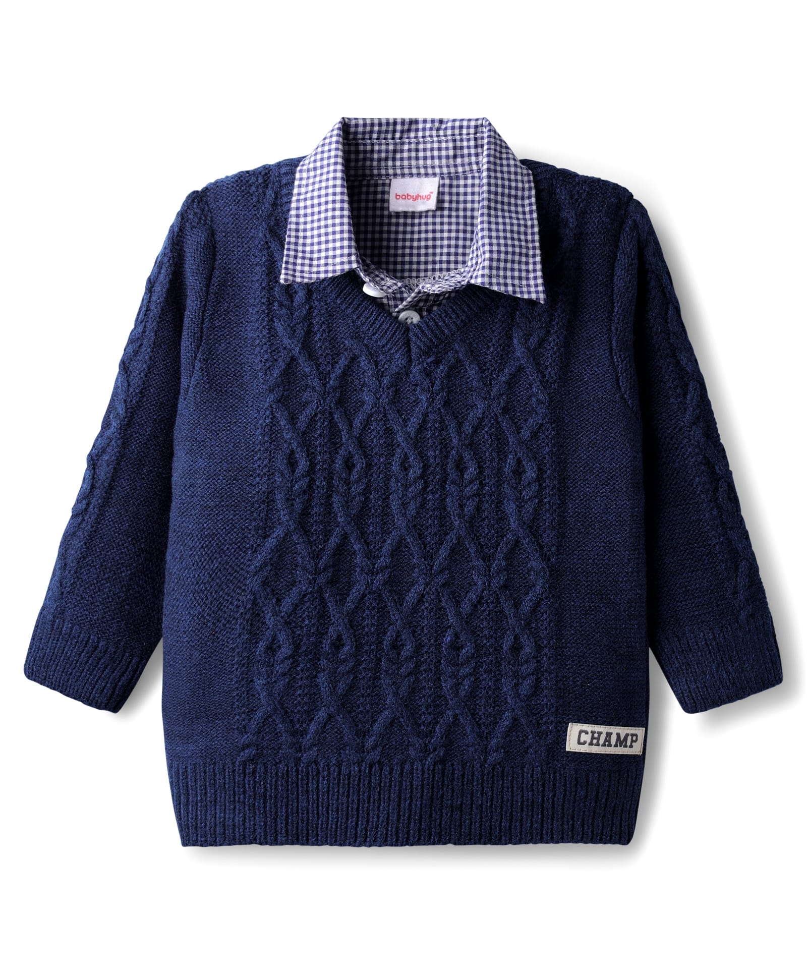 Babyhug Knitted Full Sleeves Collar Neck Pullover Sweater With Cable Knit Design - Navy Blue-picture-14