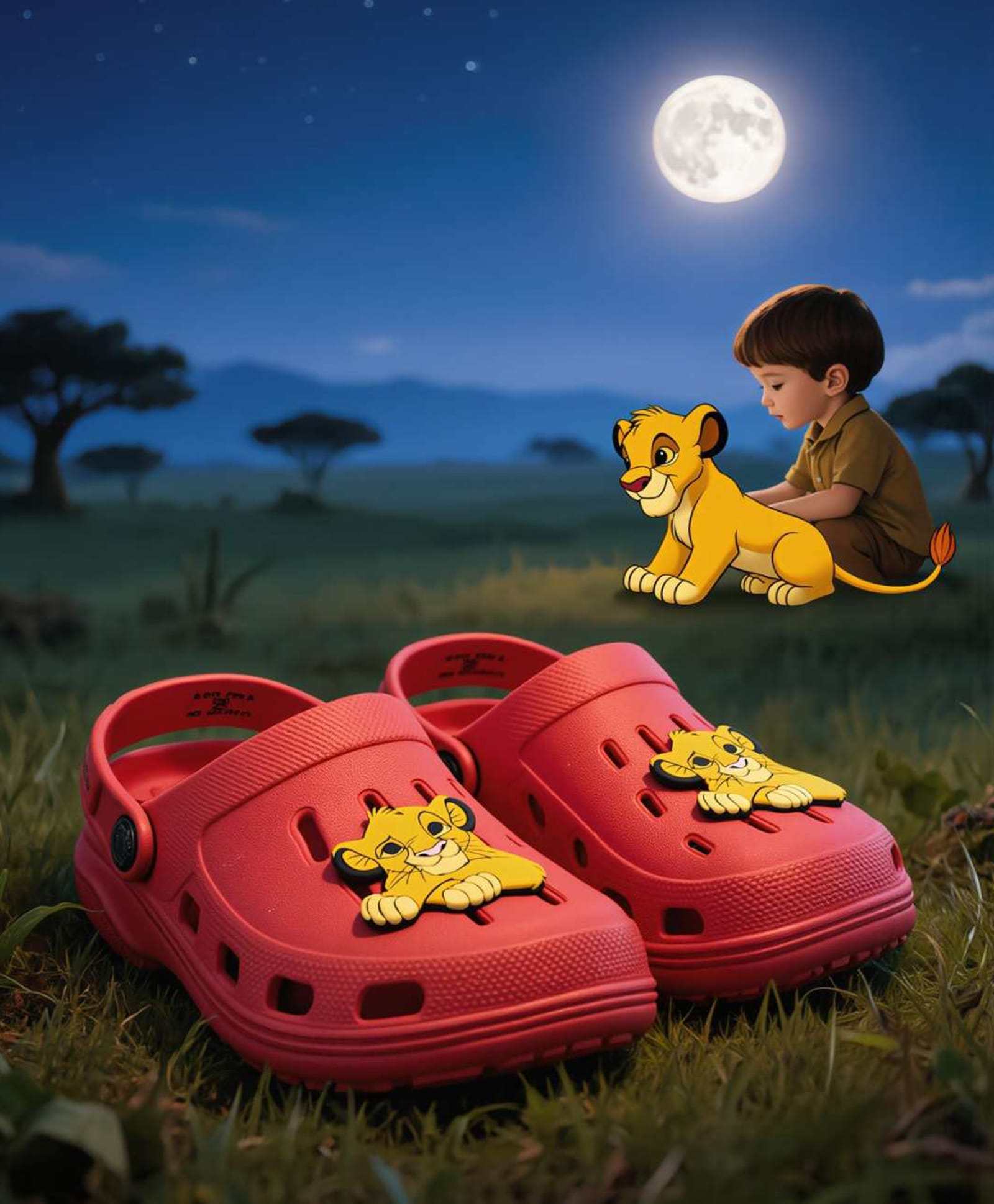 Disney by Yellow Bee The Lion King Featuring Solid Perforated Clogs With Simba Charms - Red-picture-29