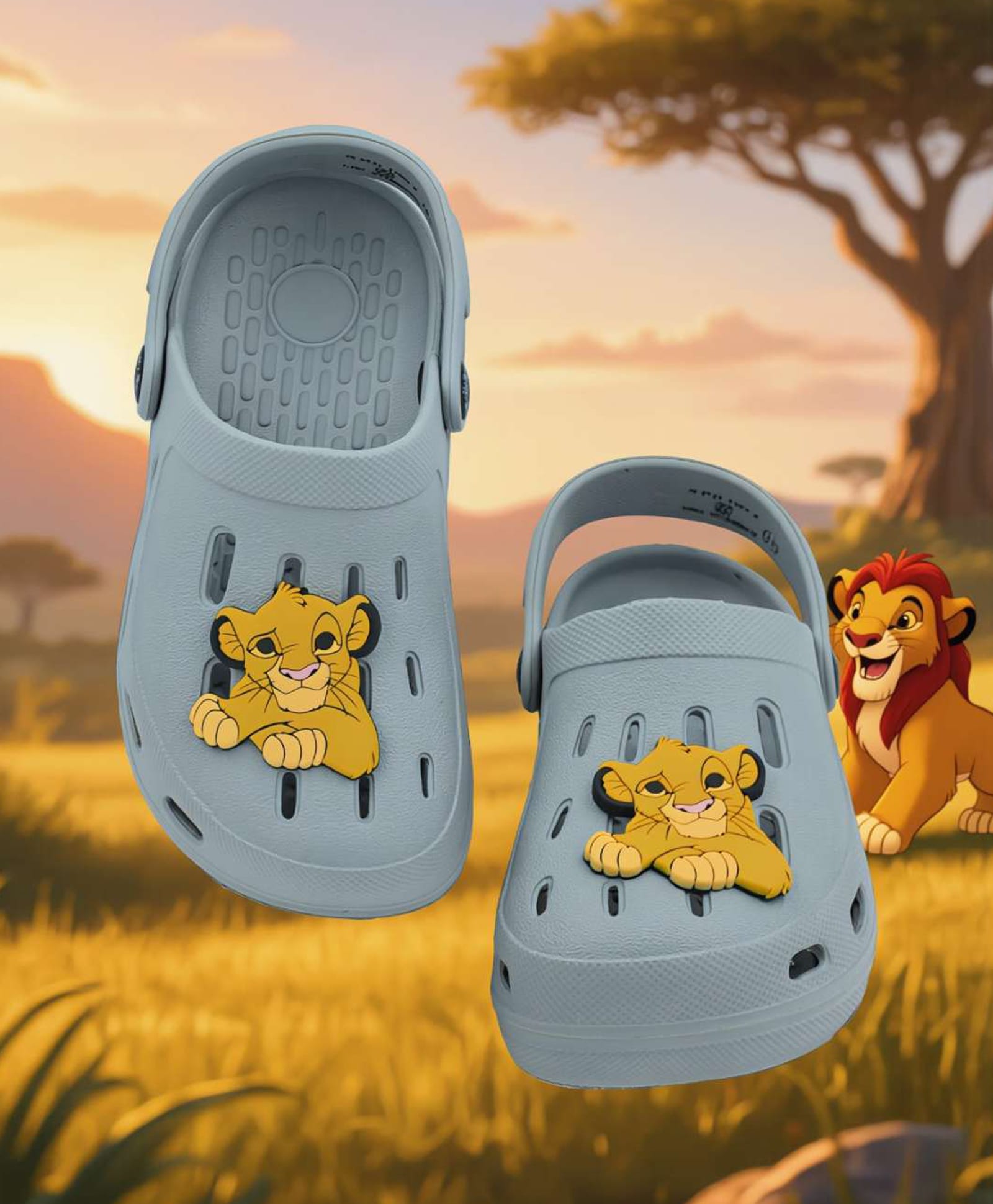 Yellow Bee Disney The Lion King Featuring Solid Perforated Clogs With Simba Charms - Grey-image-23