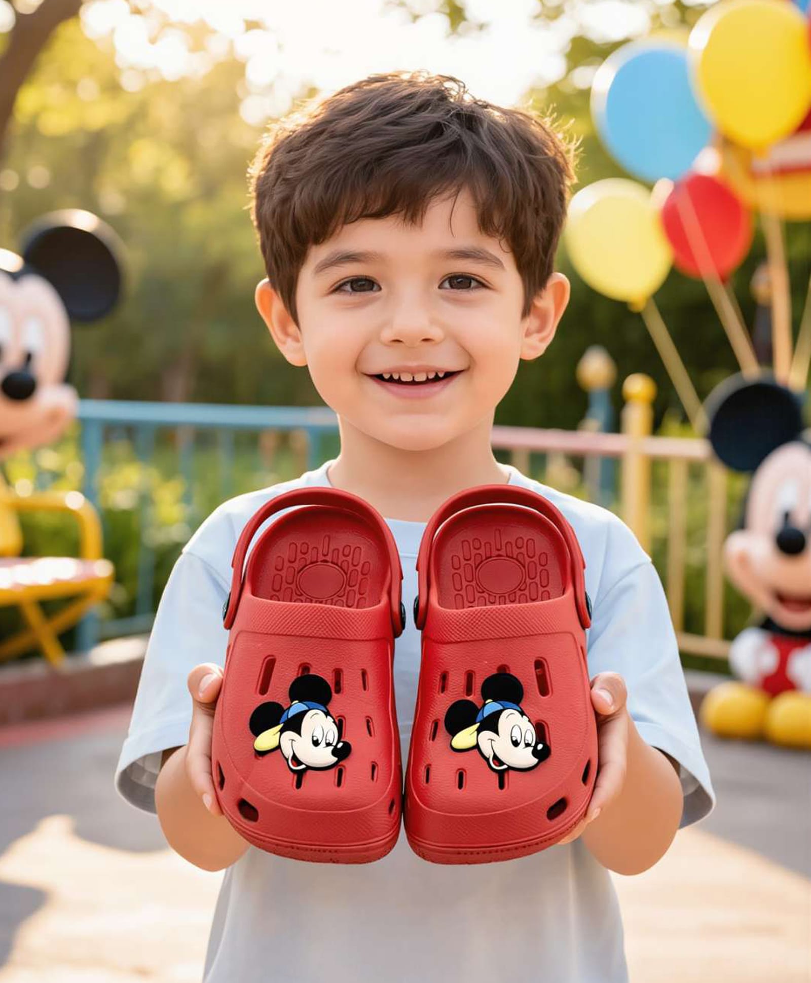 Disney by Yellow Bee Mickey Mouse Featuring Solid Perforated Clogs With Charms - Red-picture-14