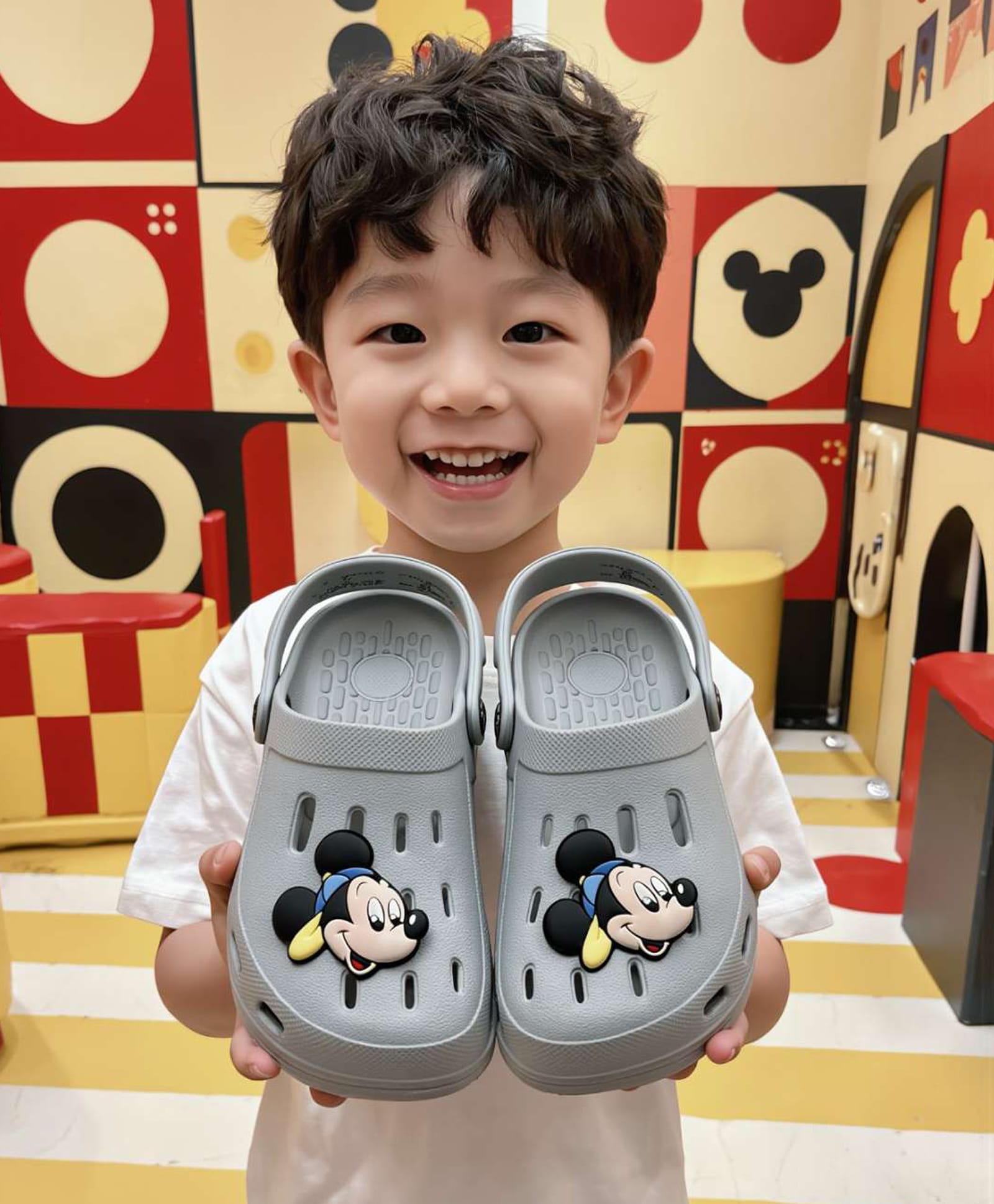 Yellow Bee Disney Mickey Mouse Featuring Solid Perforated Clogs With Charms - Grey-picture-19