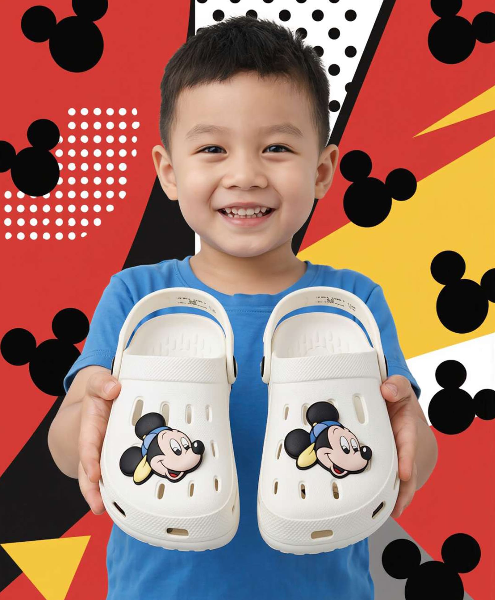 Disney by Yellow Bee Mickey Mouse Featuring Solid Perforated Clogs With Charms - White-picture-13