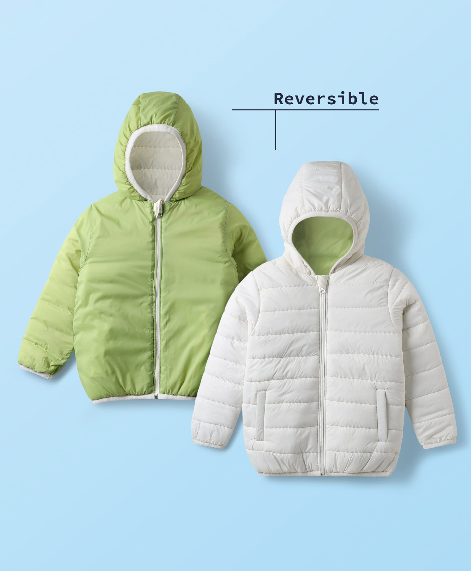 Babyhug Woven Full Sleeves Solid Hooded Padded Reversible Jacket - Light Green & White-picture-38