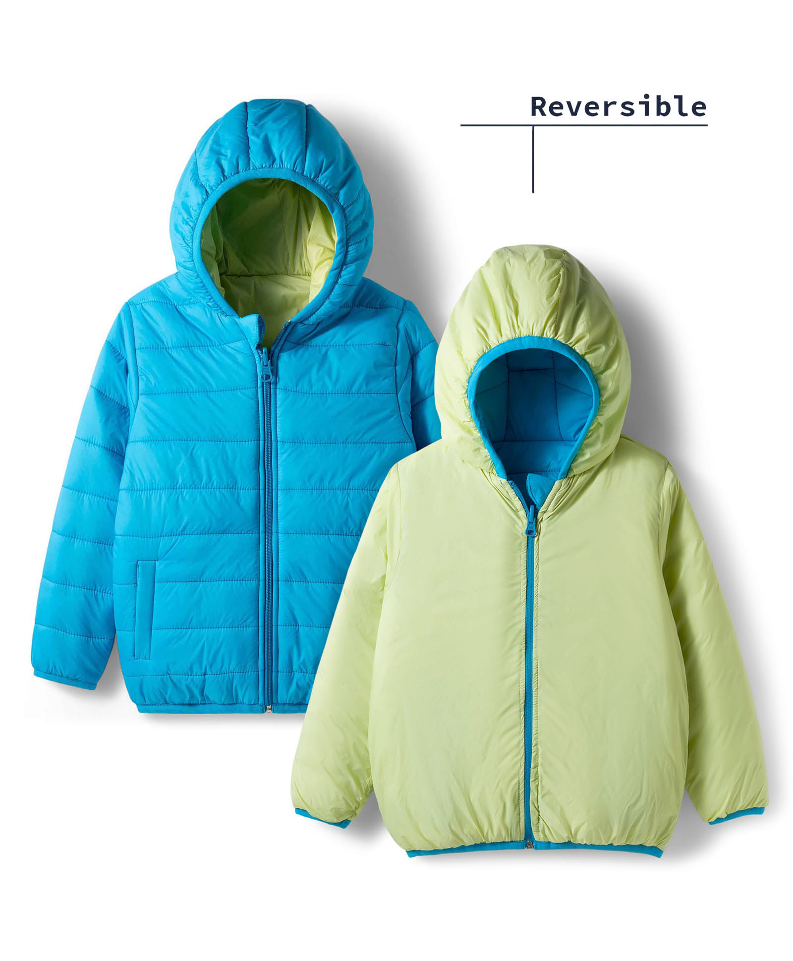 Babyhug Woven Full Sleeves Reversible Solid Hooded Padded Jacket - Blue & Lime Green-picture-14