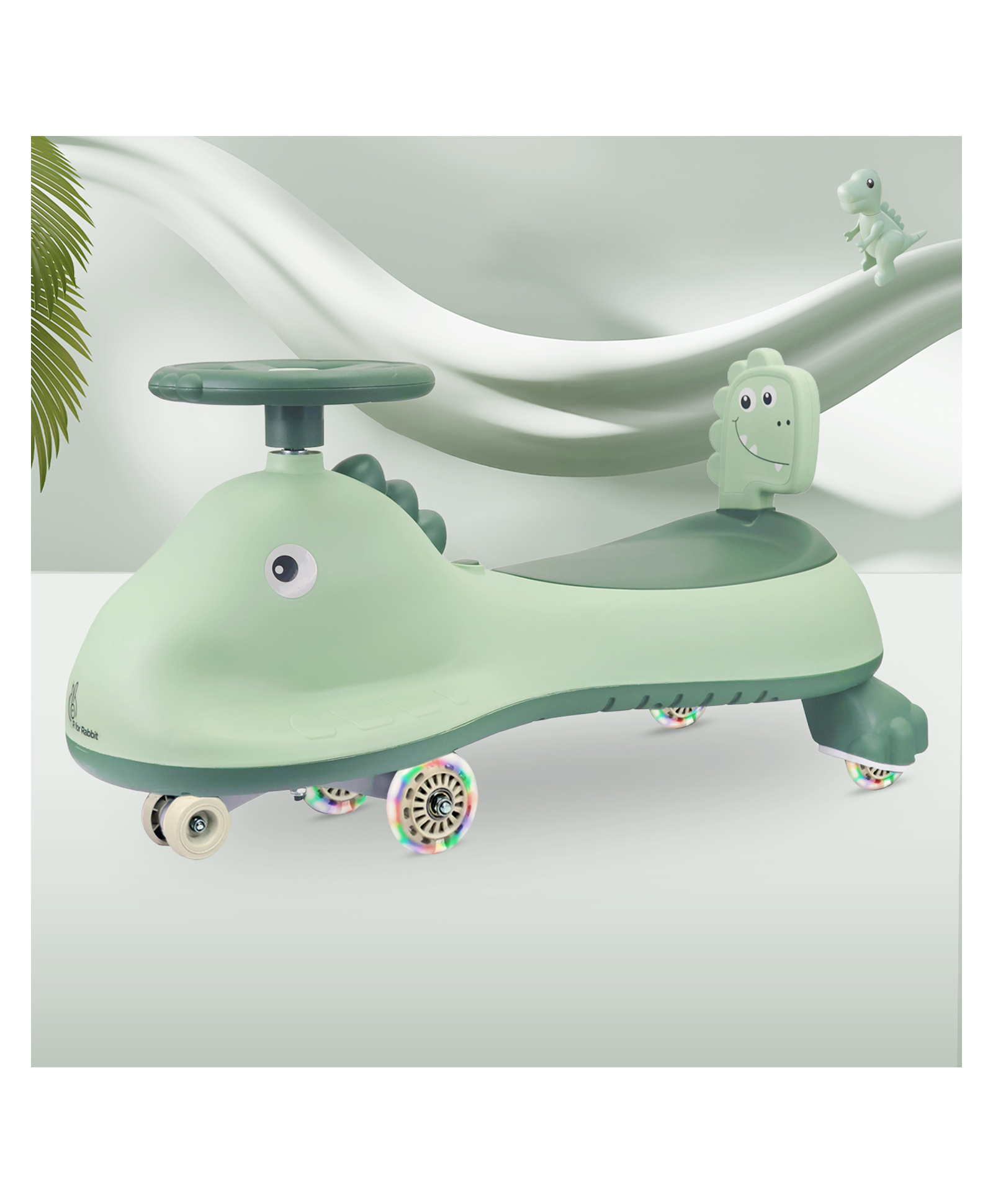 R for Rabbit Iya Iya Dino Kids Swing Car Twister Panda Car with PU LED Wheels ABEC 7 Bearing Push Ride on Magic Car - Sea Green