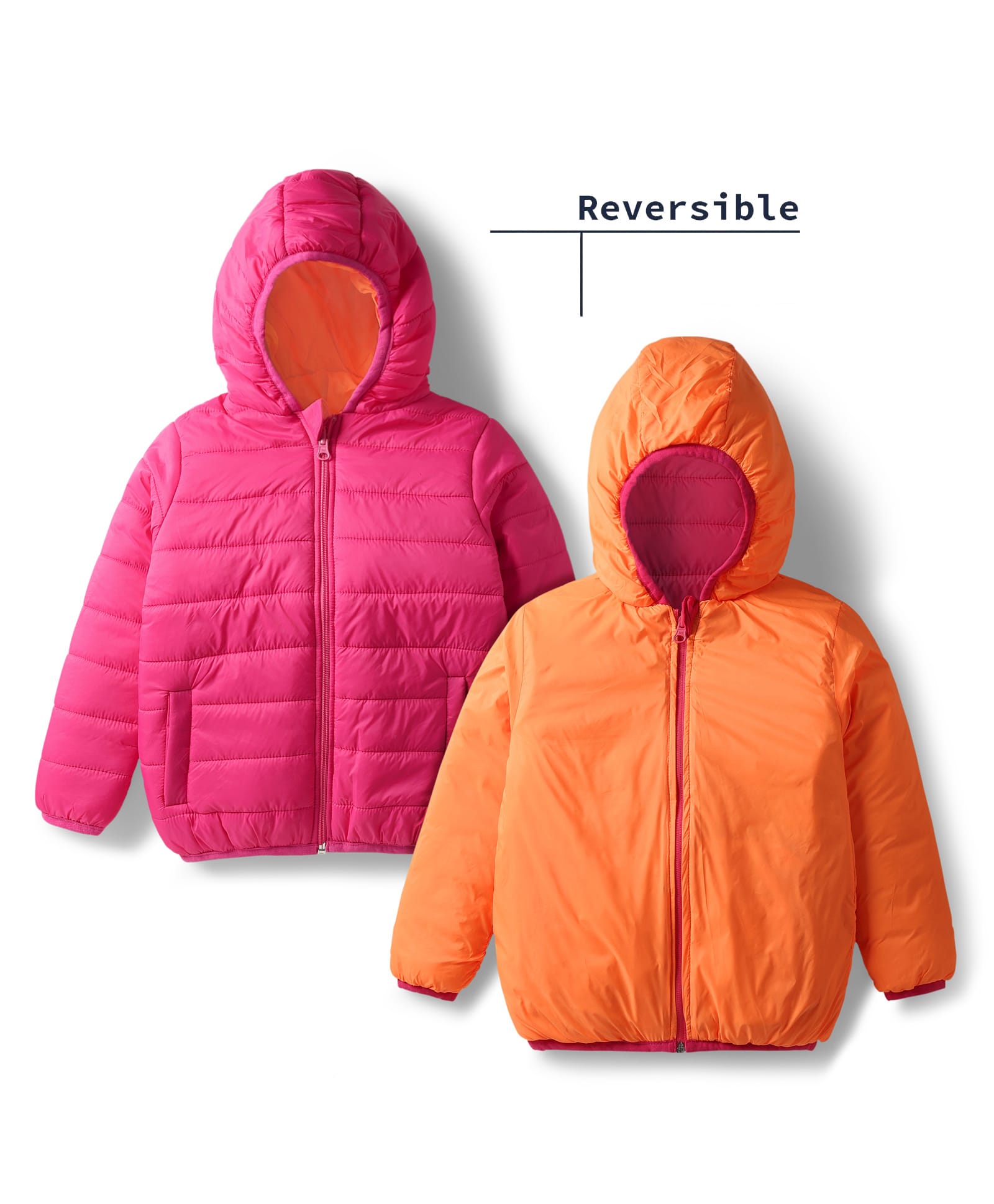 Babyhug Woven Full Sleeves Solid Coloured Reversible Padded Hooded Jacket - Pink & Orange-picture-23