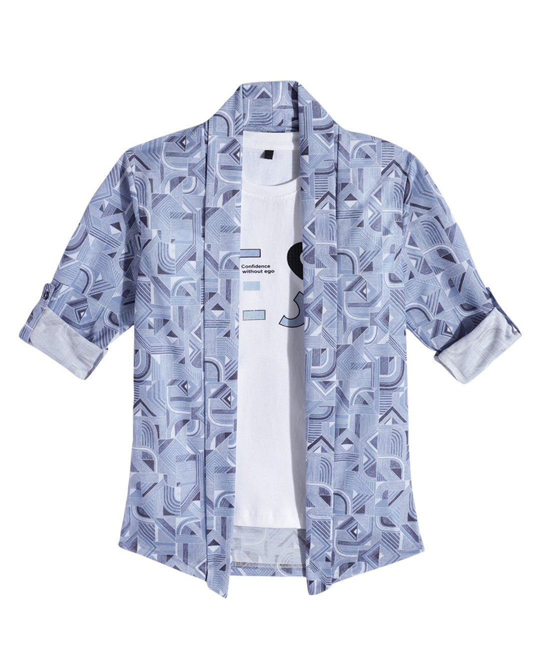 Charchit Cotton Blend Woven Full Sleeves Abstract Printed Shirt With Inner Tee - Blue-picture-23