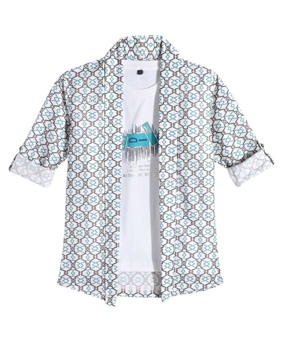 Charchit Cotton Blend Woven Full Sleeves Abstract Printed Shirt With Tee - Sky Blue-picture-19