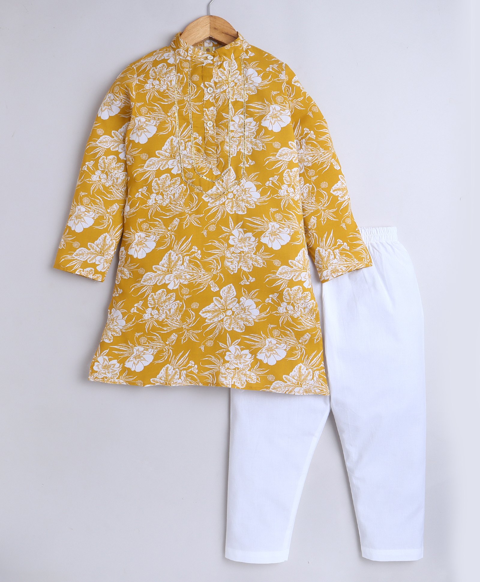 Aww Hunnie Cotton Rayon Woven Full Sleeves Floral Printed Kurta & Pyjama Set - Mustard-picture-18