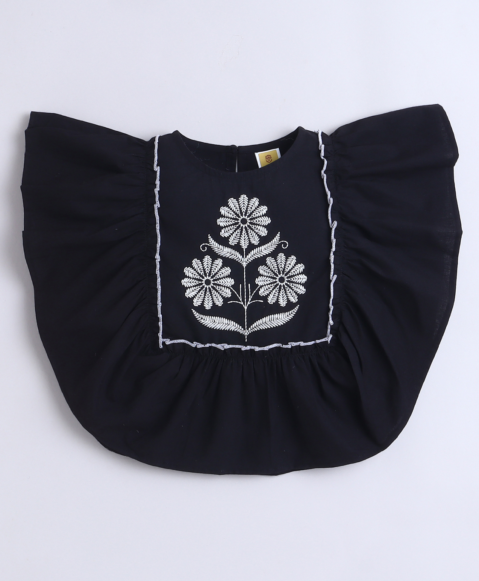 Aww Hunnie 100% Cotton Woven Sleeveless Floral Embroidered Kaftan Top - Black-picture-33