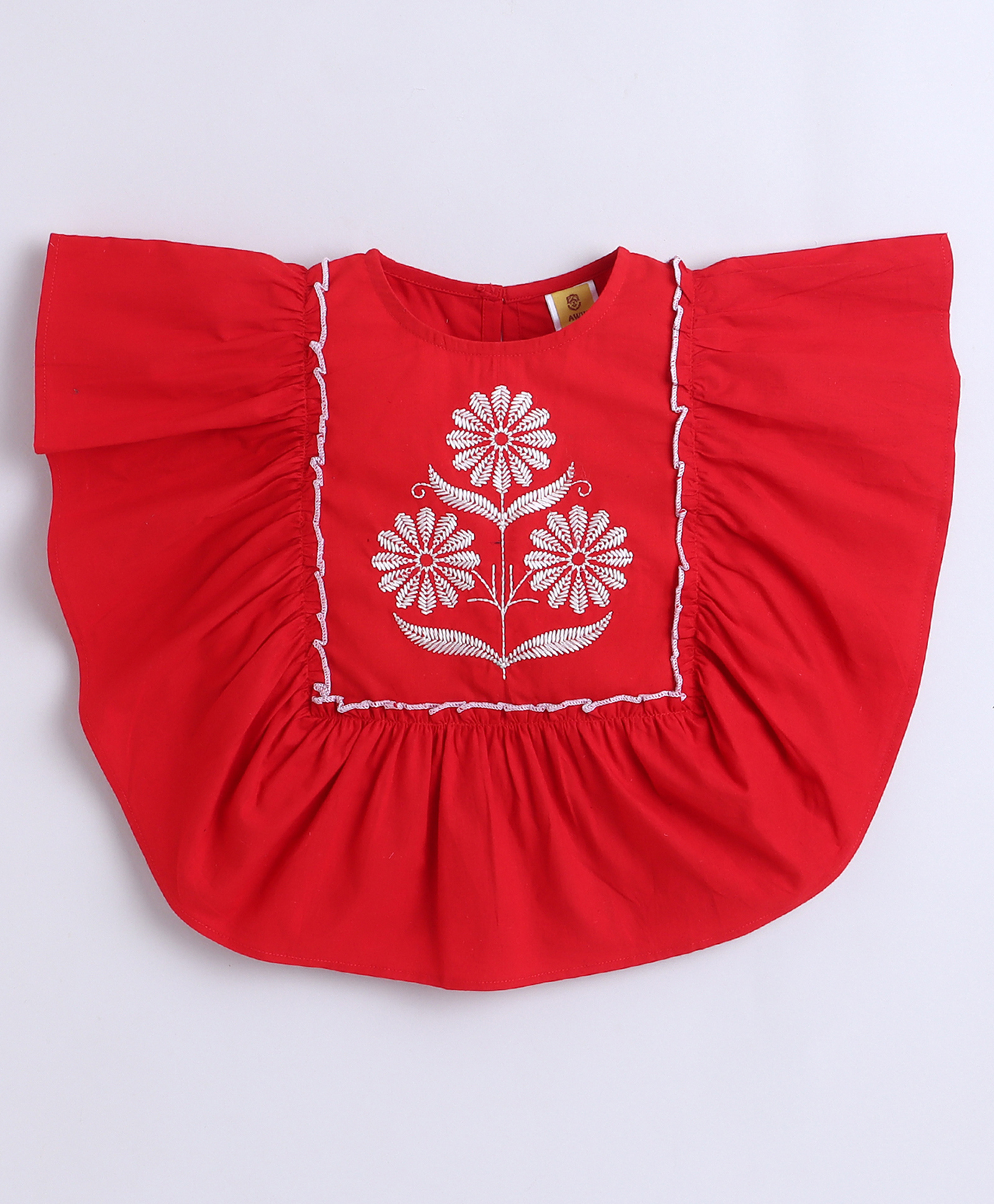 Aww Hunnie 100% Cotton Woven Sleeveless Floral Embroidered Kaftan Top - Red-picture-13