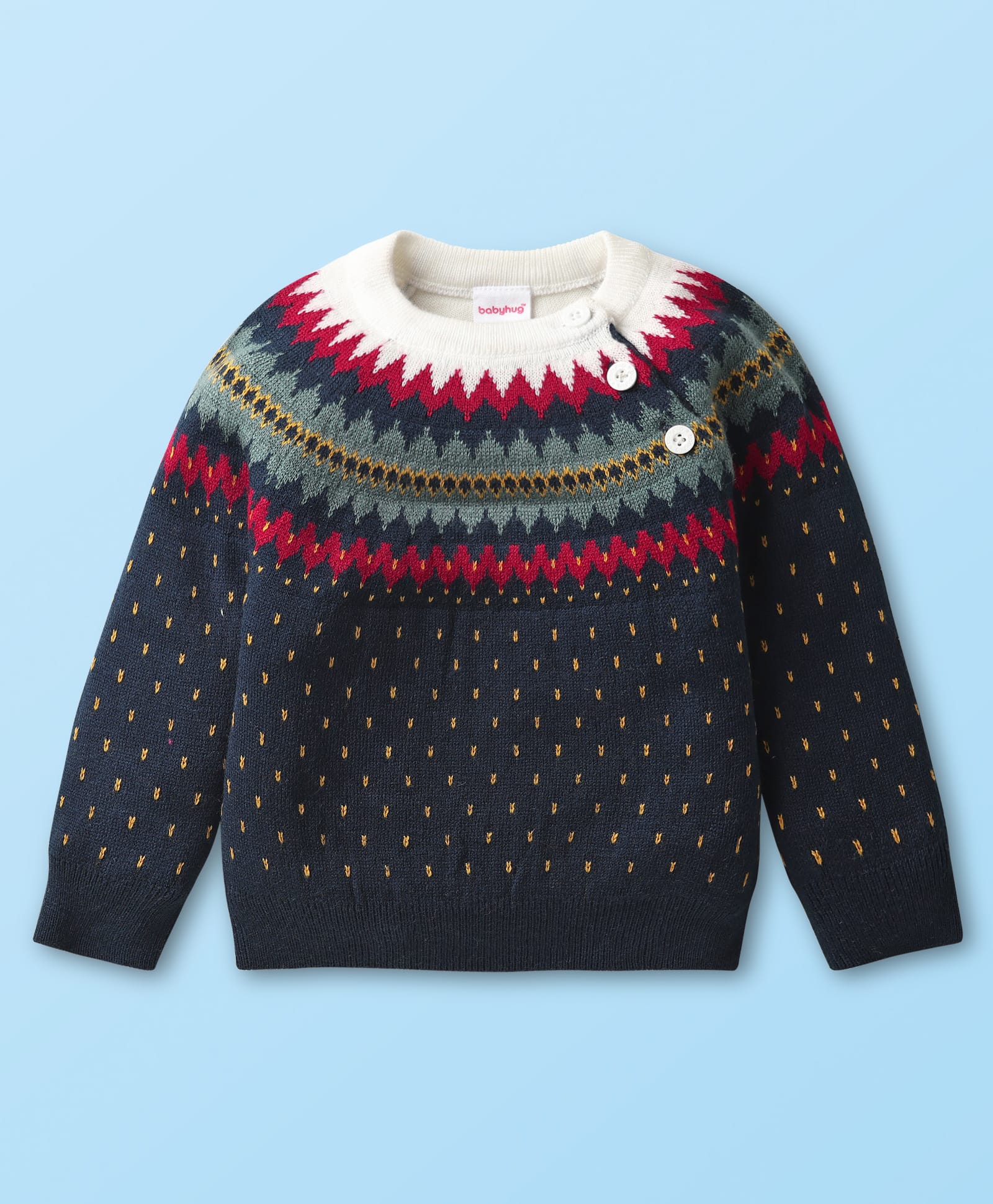 Babyhug Knit Full Raglan Sleeves Pullover Sweater with chevron Design - Navy Blue-picture-13