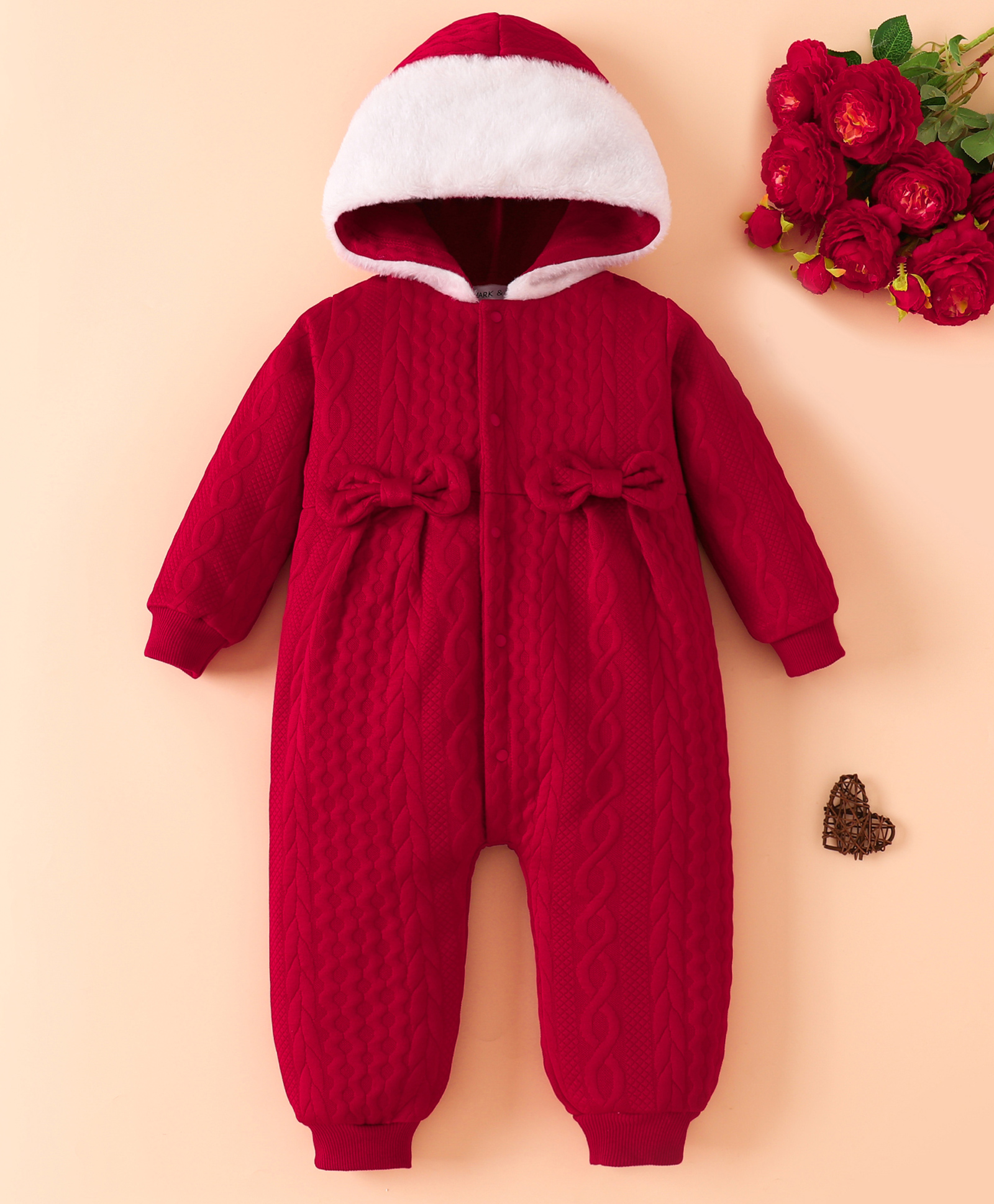 Mark & Mia Full Sleeves Hooded Romper With Cable Knit Design - Maroon-picture-26