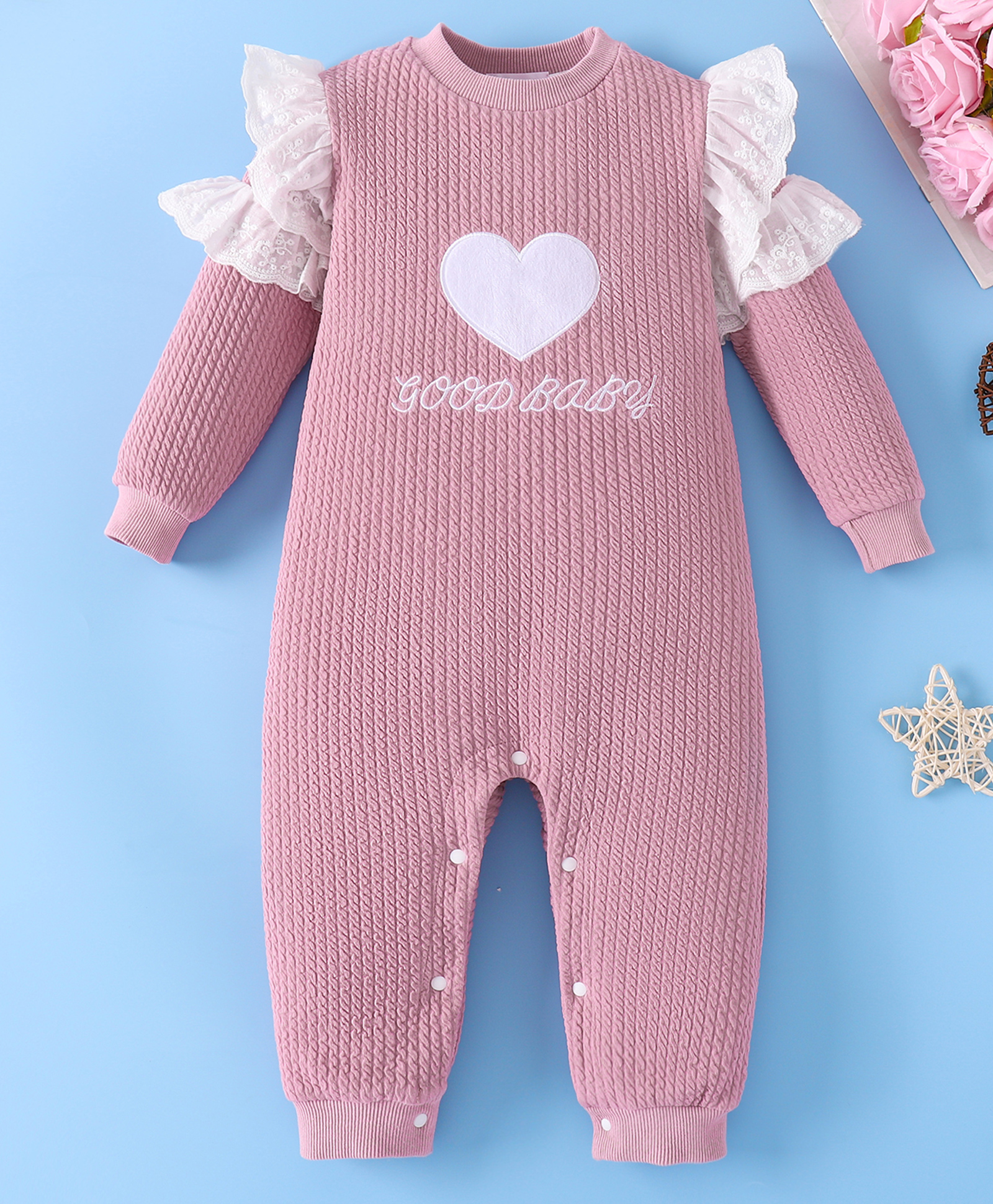 Mark & Mia Full Sleeves Romper With Heart Embroidery & Text Print - Purple-image-30
