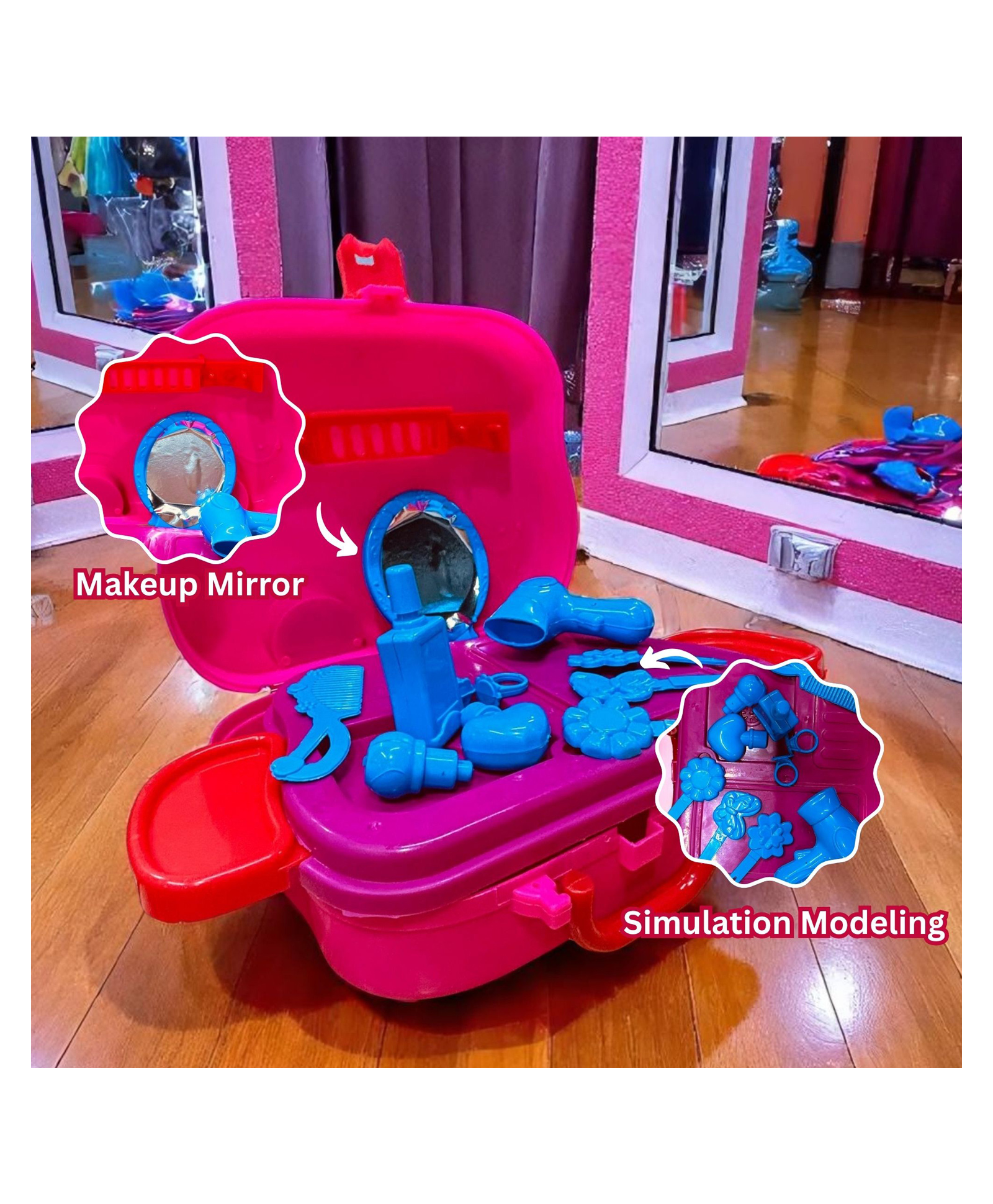 Planet of Toys Beauty Set with Portable Wheel Briefcase Pretend Play Toy for Kids Blue Makeup Salon Kit | Beauty Suitcase with Accessories-image-43