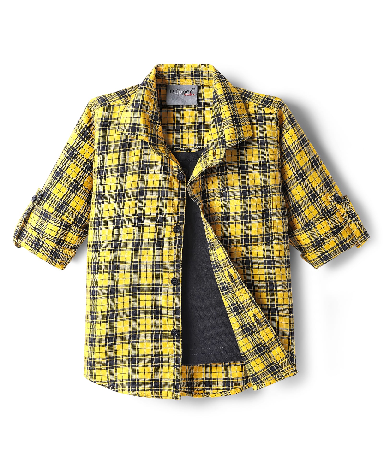 Dapper Dudes Full Sleeves Checked Shirt With Attached Tee - Yellow-picture-28