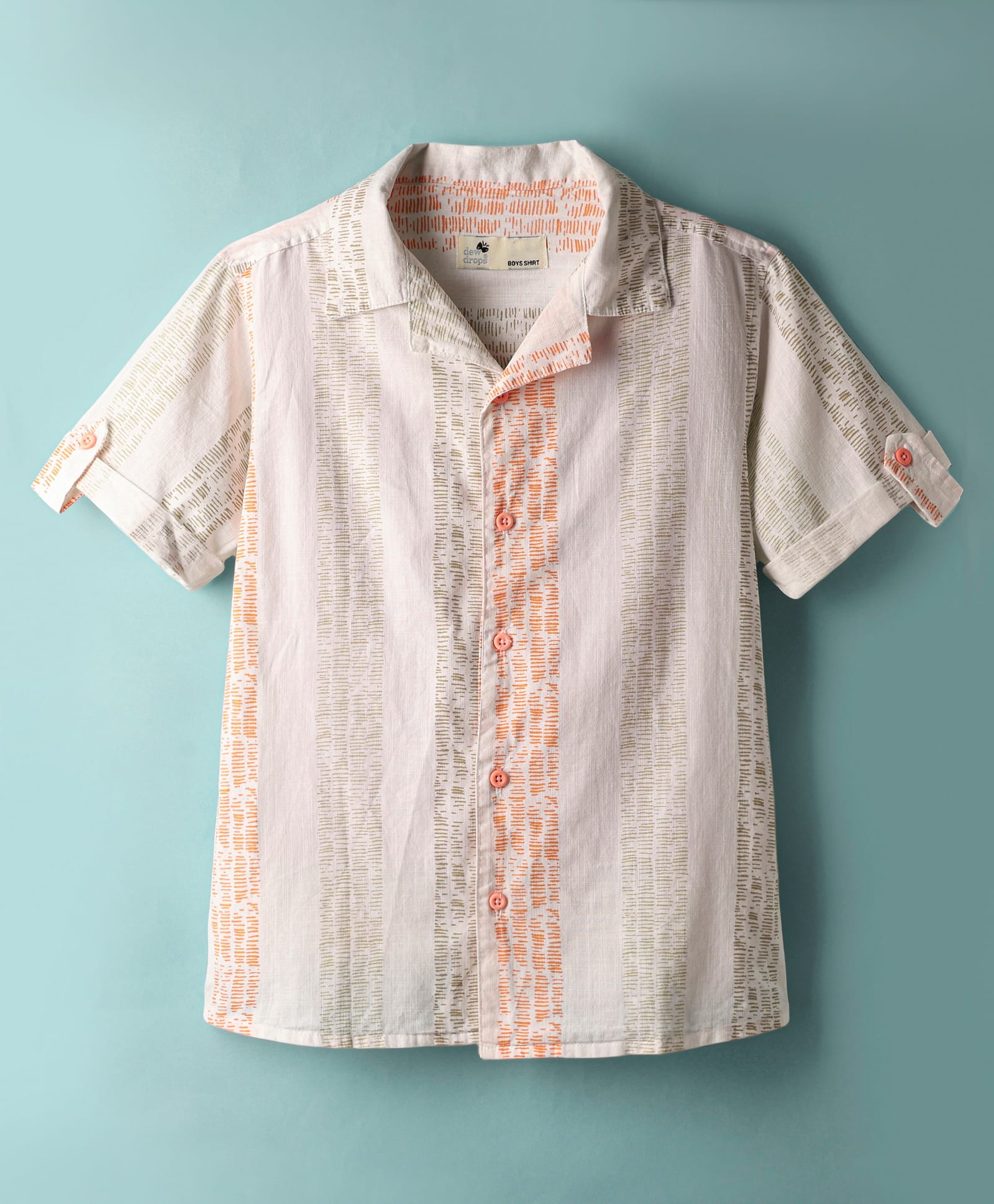 Dew Drops Cotton Woven Half Sleeves Printed Shirt - Offwhite & Orange-picture-16