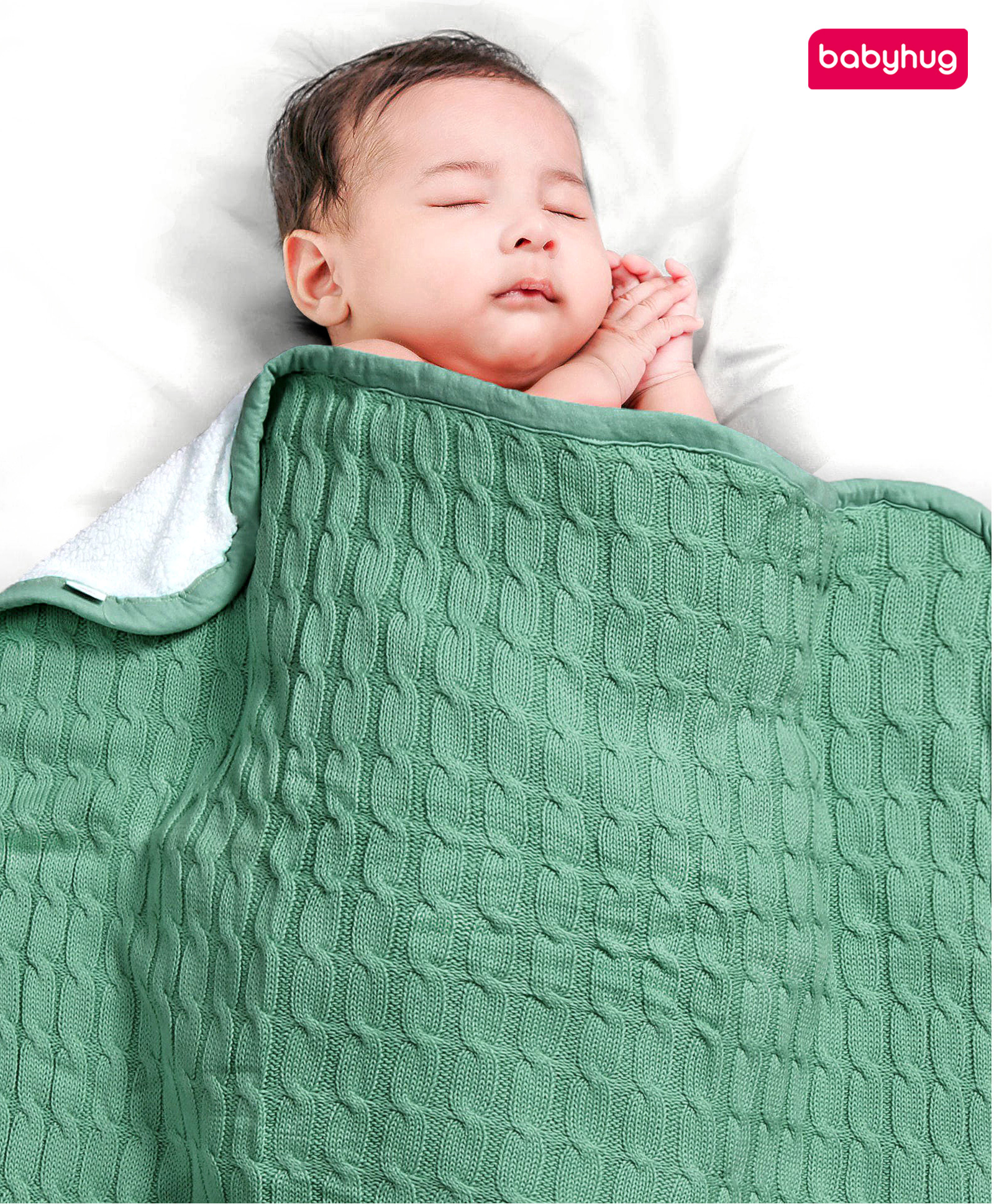 Babyhug Premium Cotton Knitted & Fur All Seasons Blanket - Mint Green-image-10