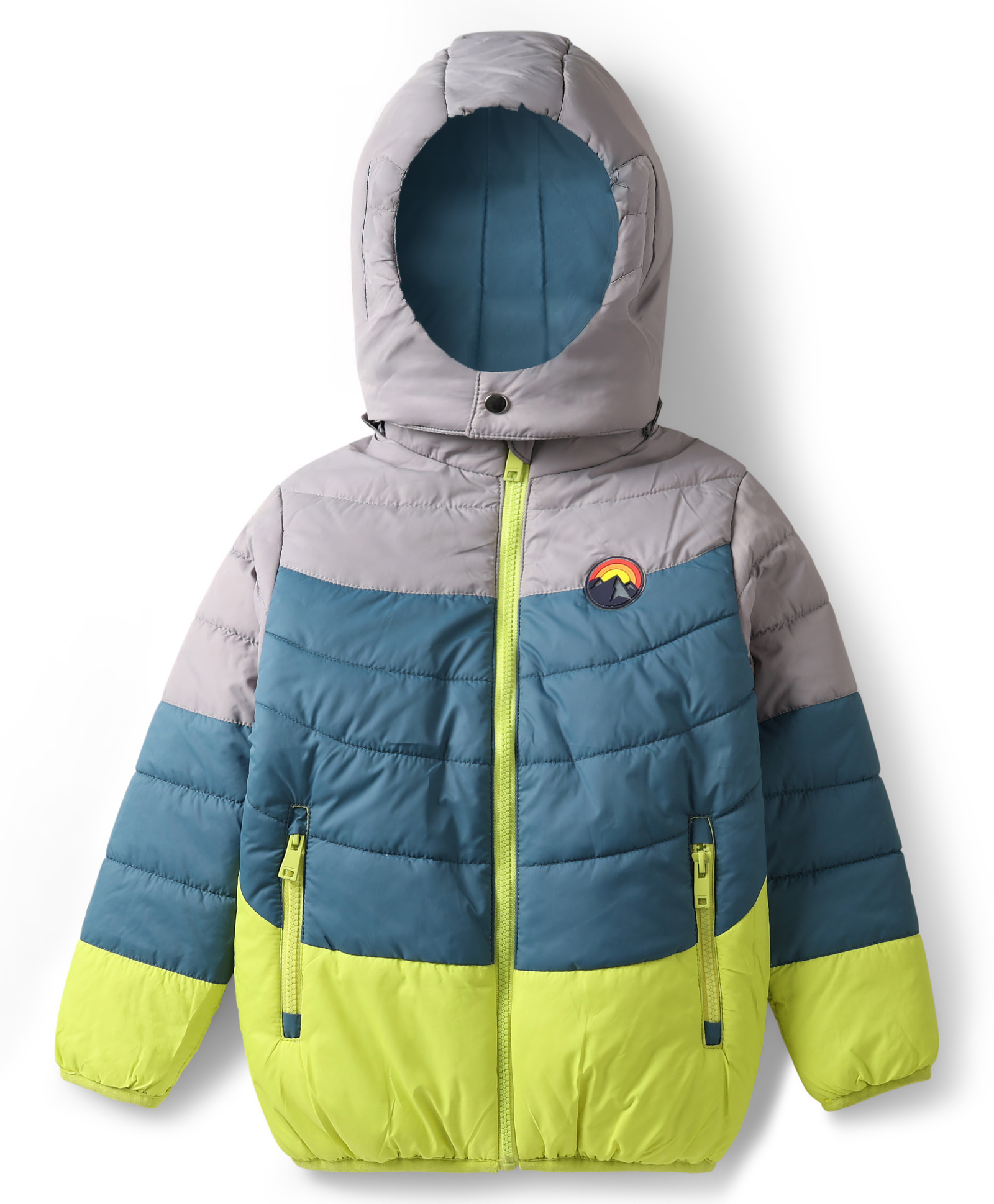 Babyhug Woven Full Sleeves Hooded Padded Jacket With Detachable Hood & Mountain Patch - Multicolor-image-8