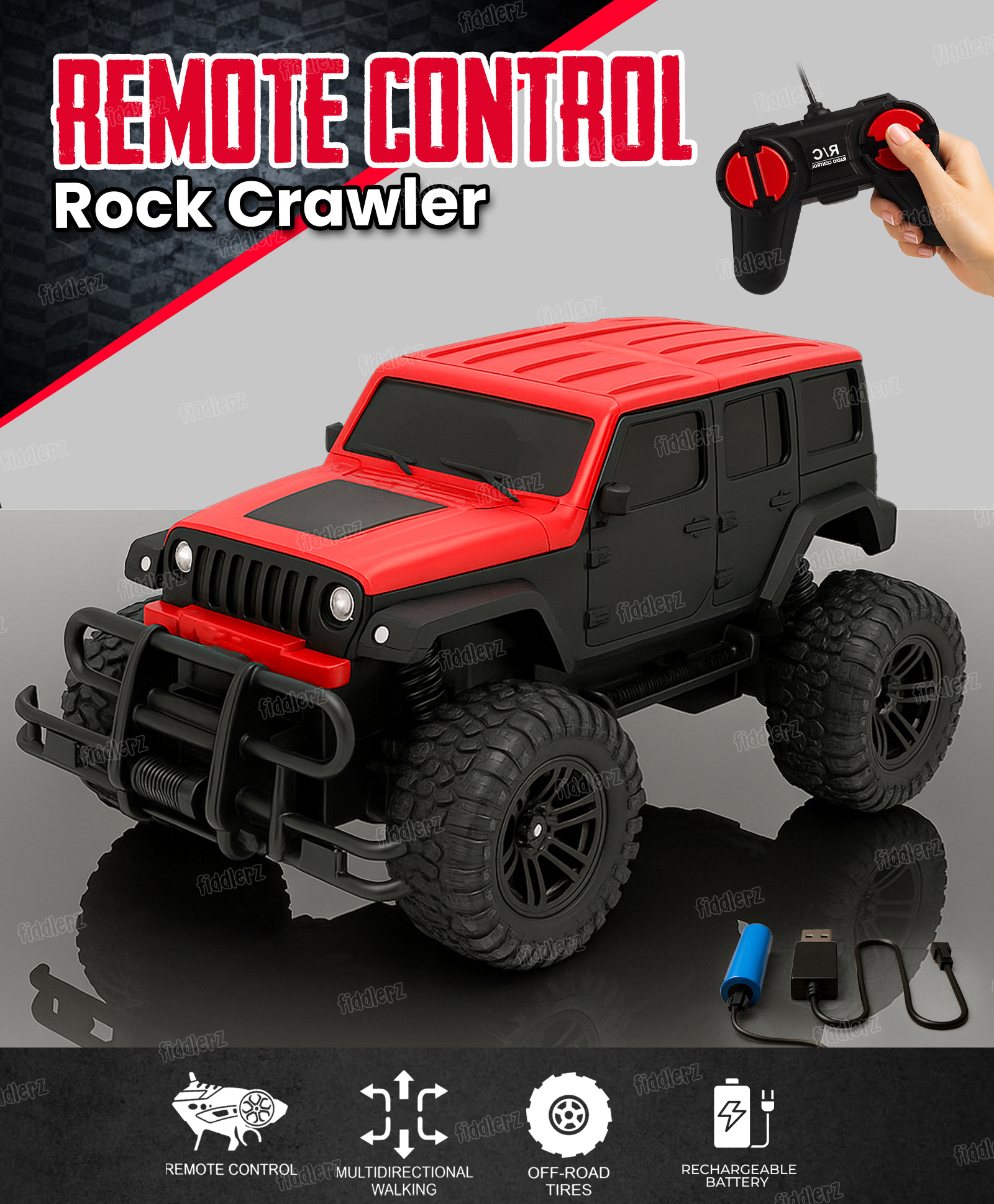 Fiddlerz 1:20 Remote Control Rock Crawler Car for Kids Rechargeable Off-Road Jeep with Rubber Tires Multidirectional Movement Car for Boys and Girls-image-19