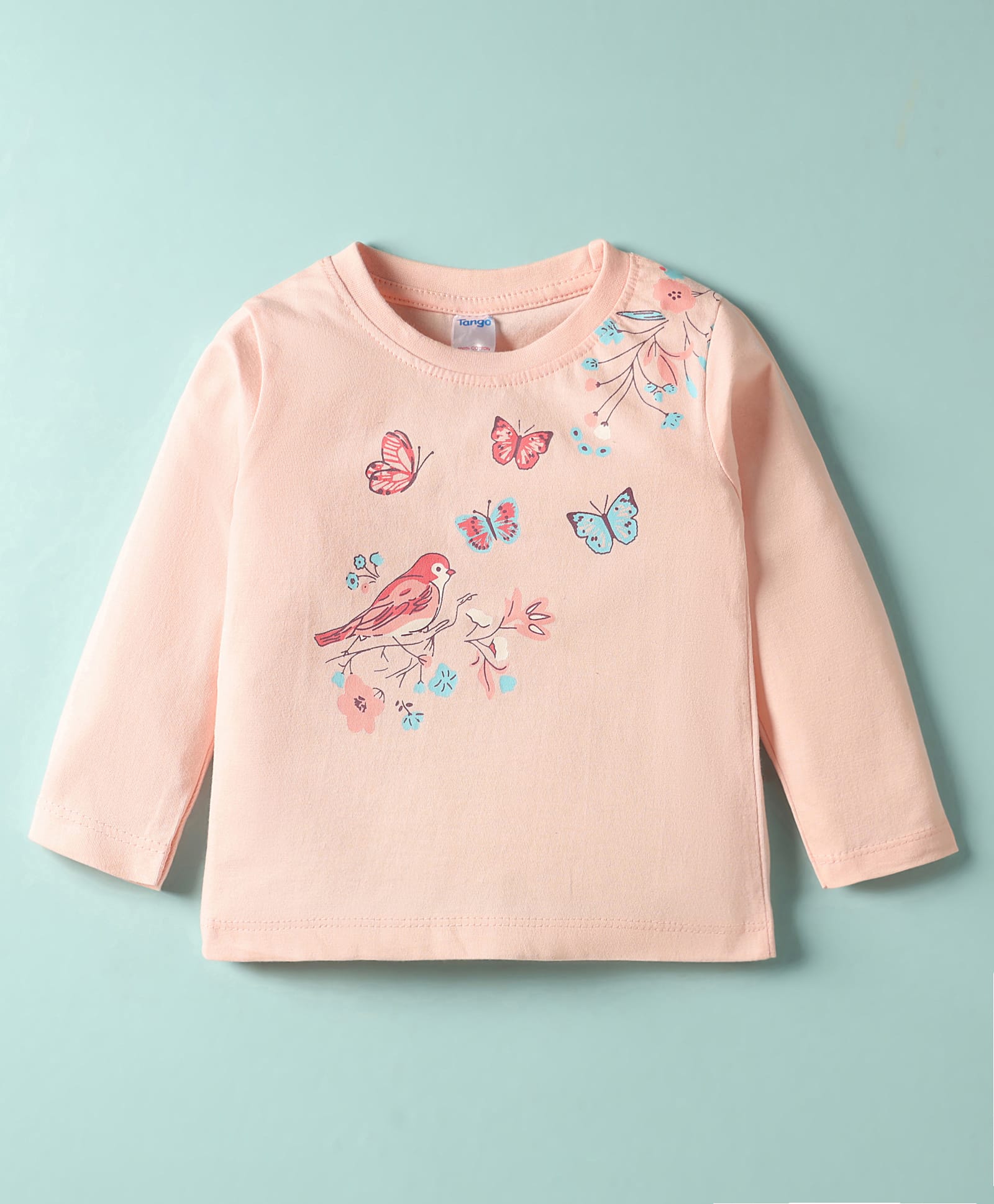 Tango Single Jersey Knit Full Sleeves T-Shirt With Bird & Butterfly Print - Light Pink-image-17