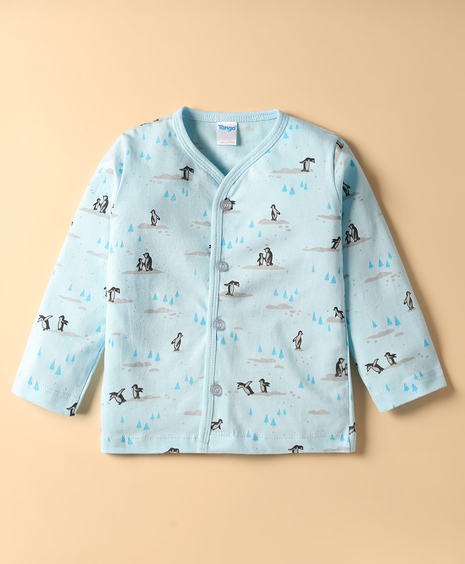 Tango Interlock Knit Full Sleeves Jhabla With Penguin Print - Light Blue-picture-37