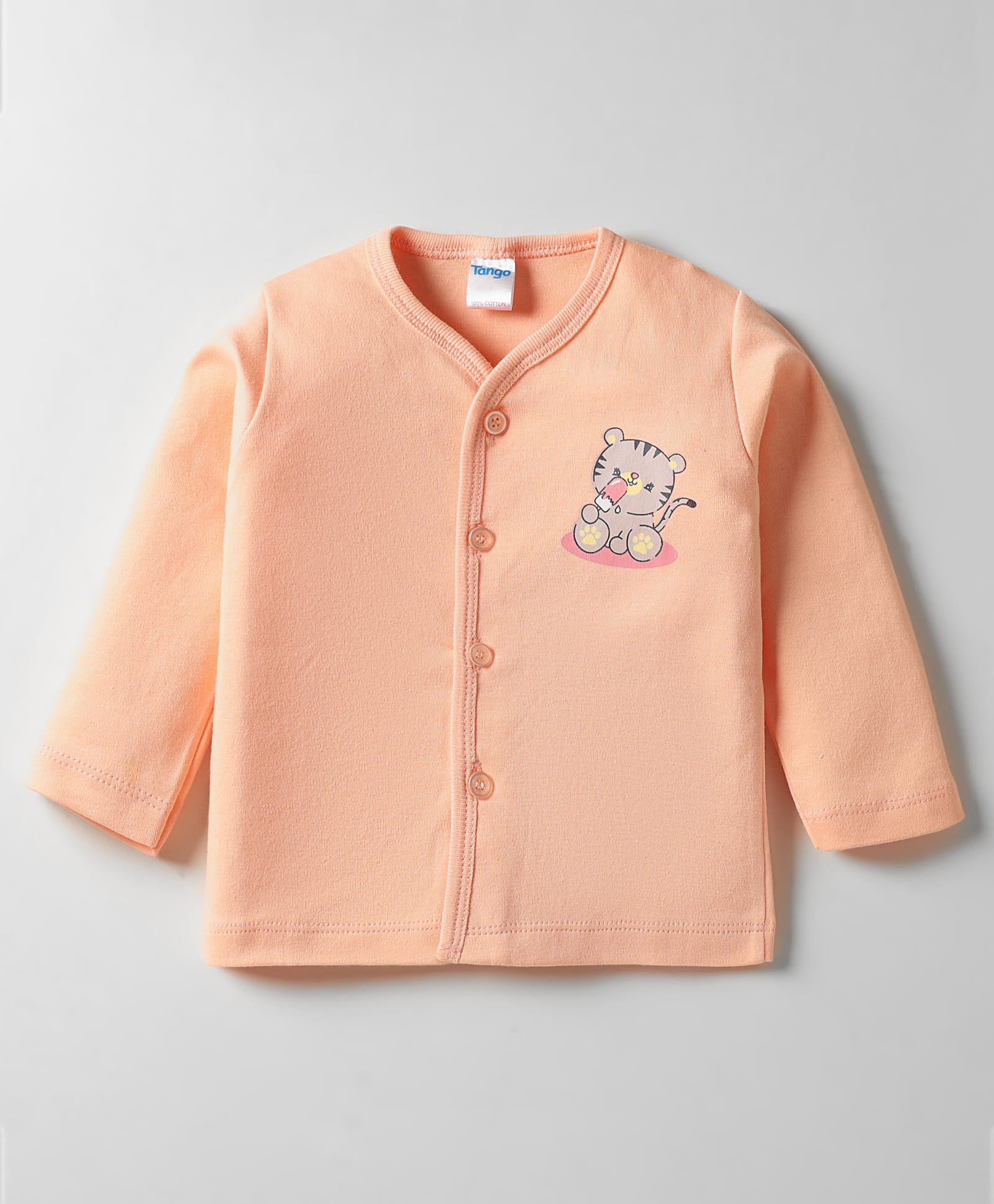 Tango Interlock Knit Full Sleeves Jhabla With Animal Print - Peach-picture-5