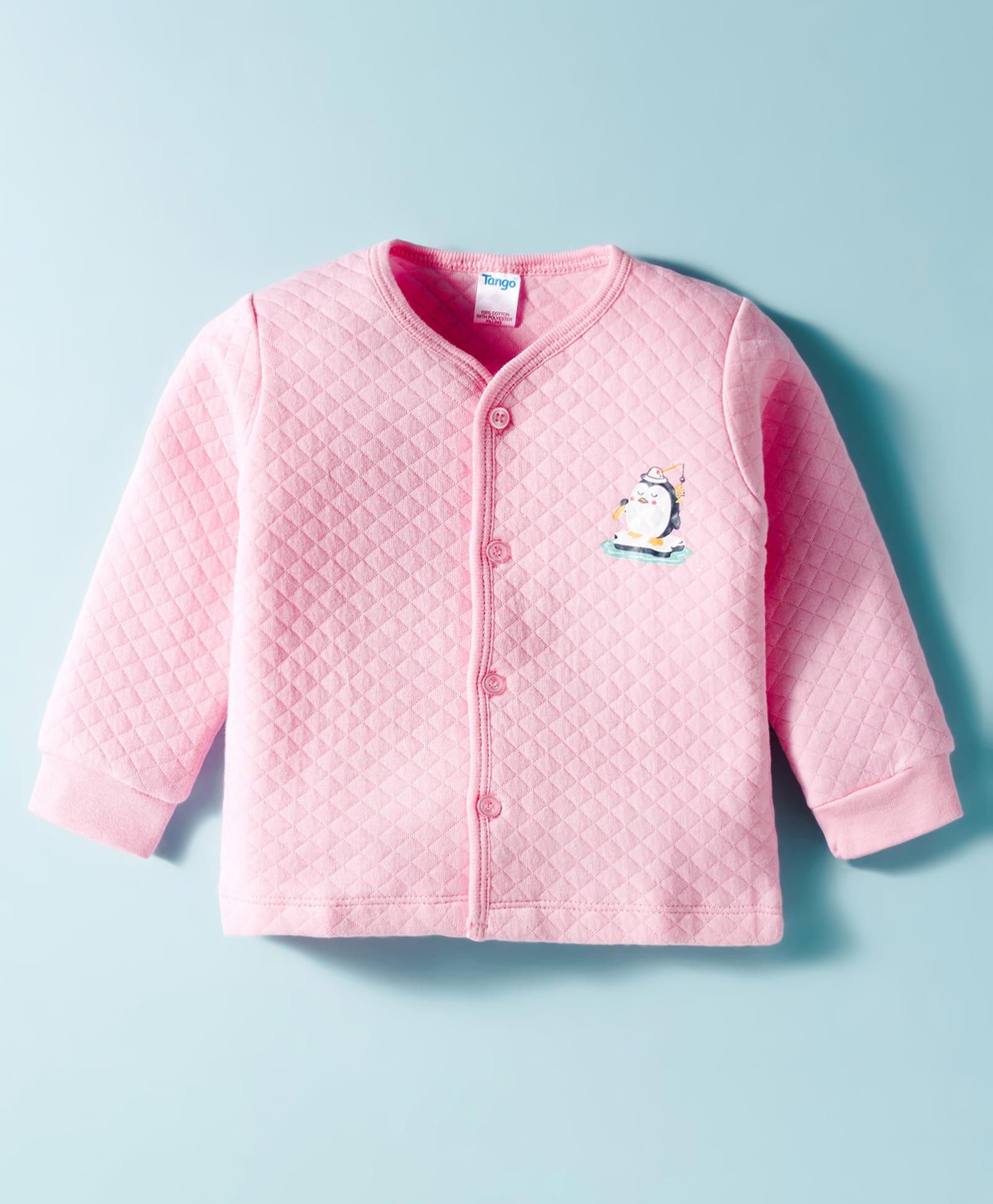 Tango Knit Full Sleeves Quilted Jhabla with Penguin Print - Pink-image-3