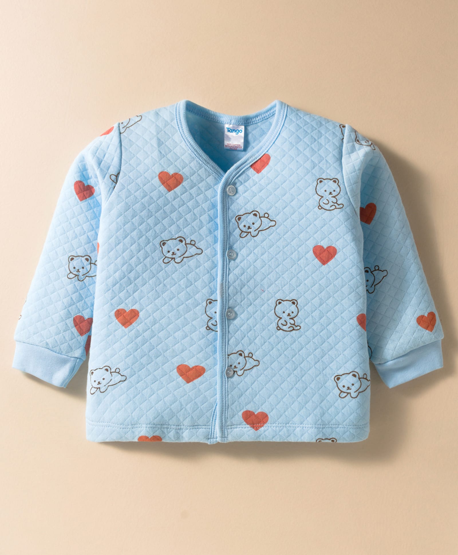 Tango Knit Full Sleeves Quilted Jhabla with Heart & Bear Print - Light Blue-image-25