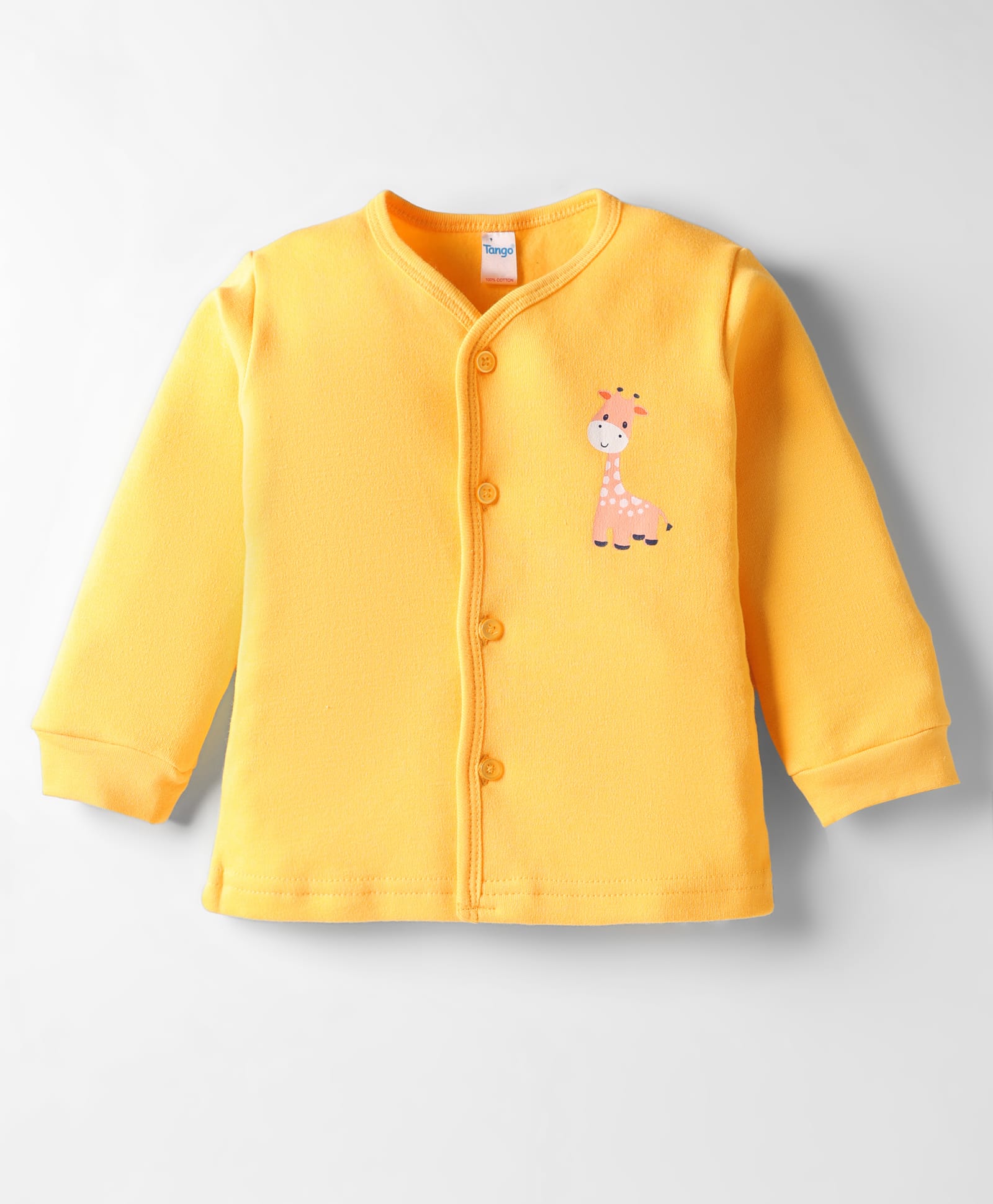 Tango Fleece Knit Full Sleeves Front Open Jhabla with Giraffe Print - Light Golden Yellow-image-48