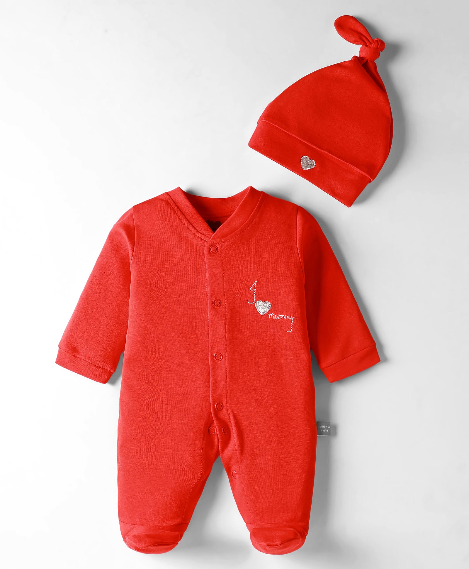 Mini Taurus 100% Cotton Full Sleeves Embroidered Footed Sleep Suit With Cap - Red-picture-5