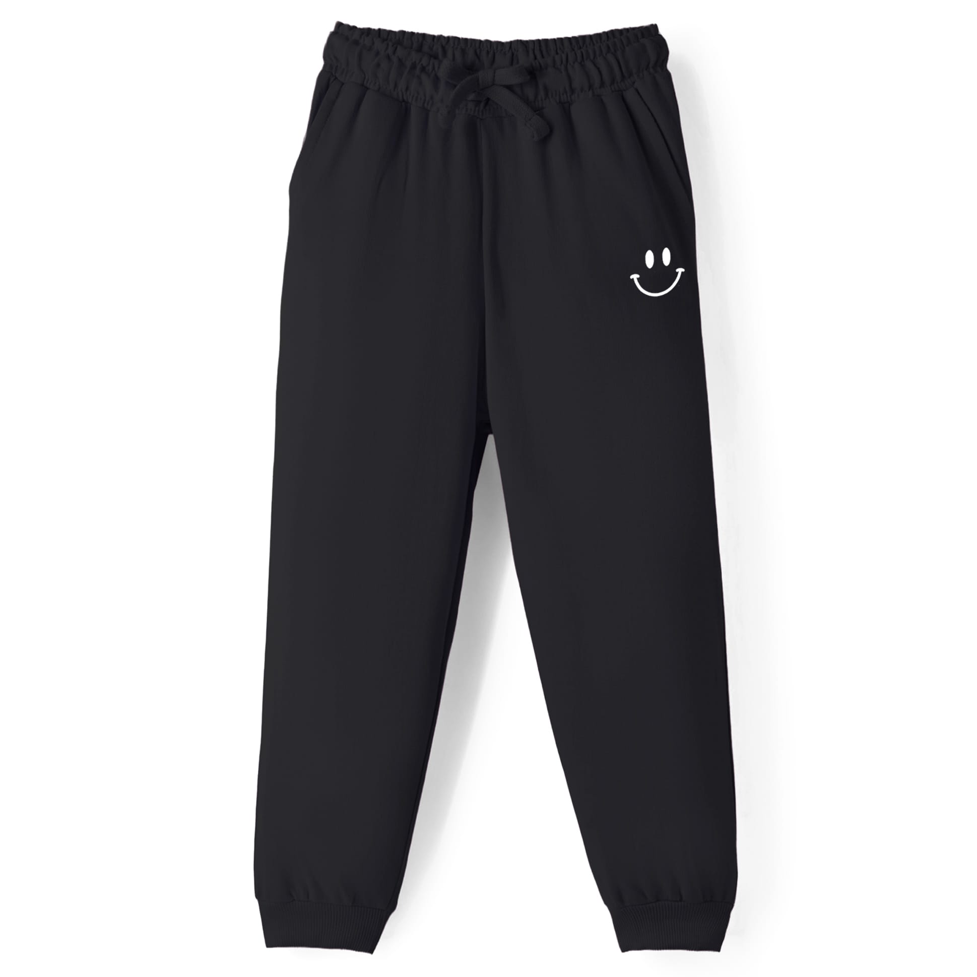 Kookie Kids Terry Knit Full Length Joggers With Smiley Print & Pockets - Black-image-37