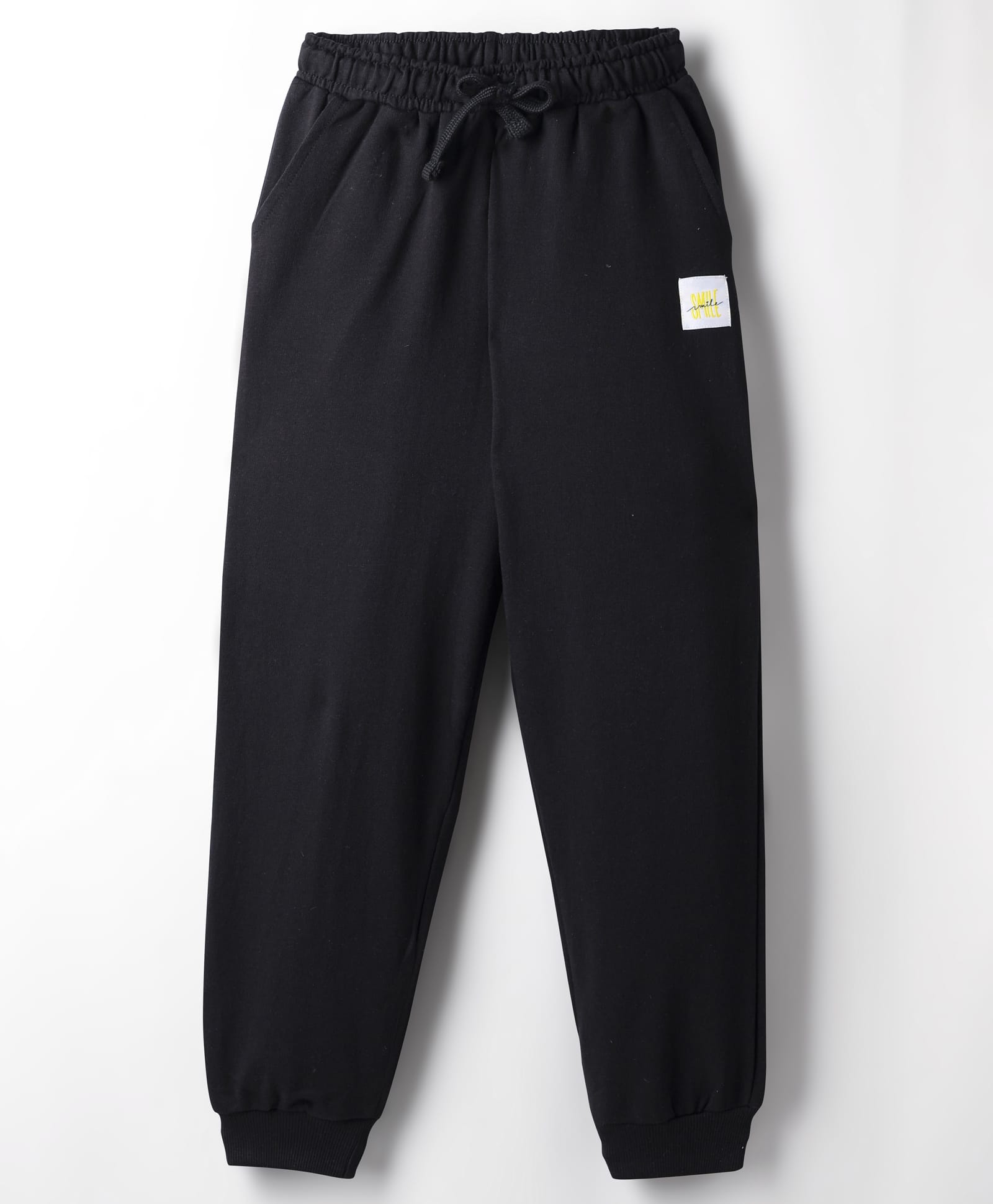 kookie kids india Kookie Kids Terry Knit Full Length Solid Lounge Pant with Small Badge Draw Cord & 2 Pockets - Black-picture-24